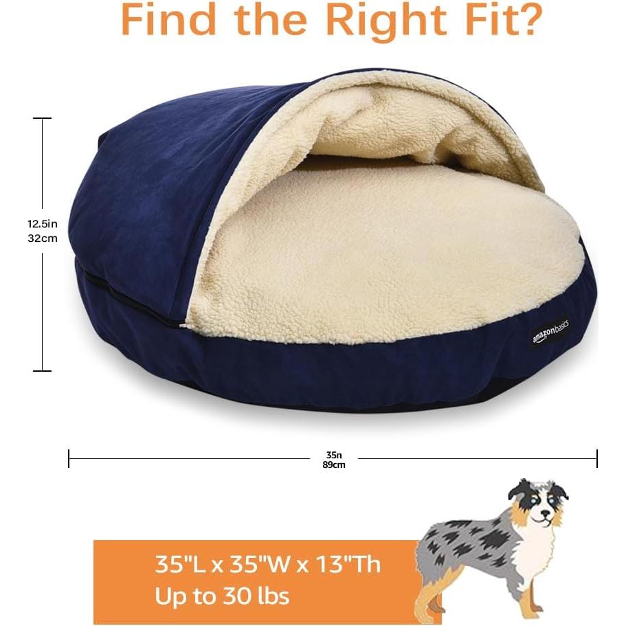 Cama Cueva para Mascotas Amazon Basics Grande Azul 88.9x88.9 cm