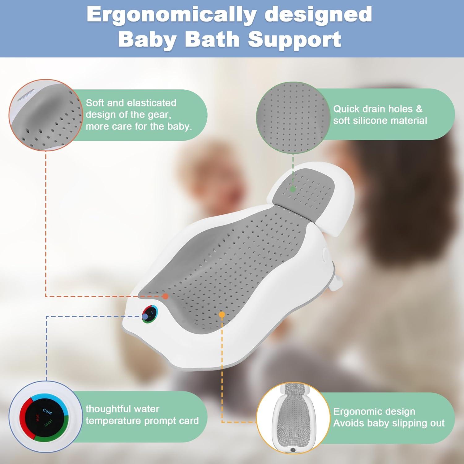 Soporte para Baño de Bebé Wddbb con Termómetro Ajustable Gris