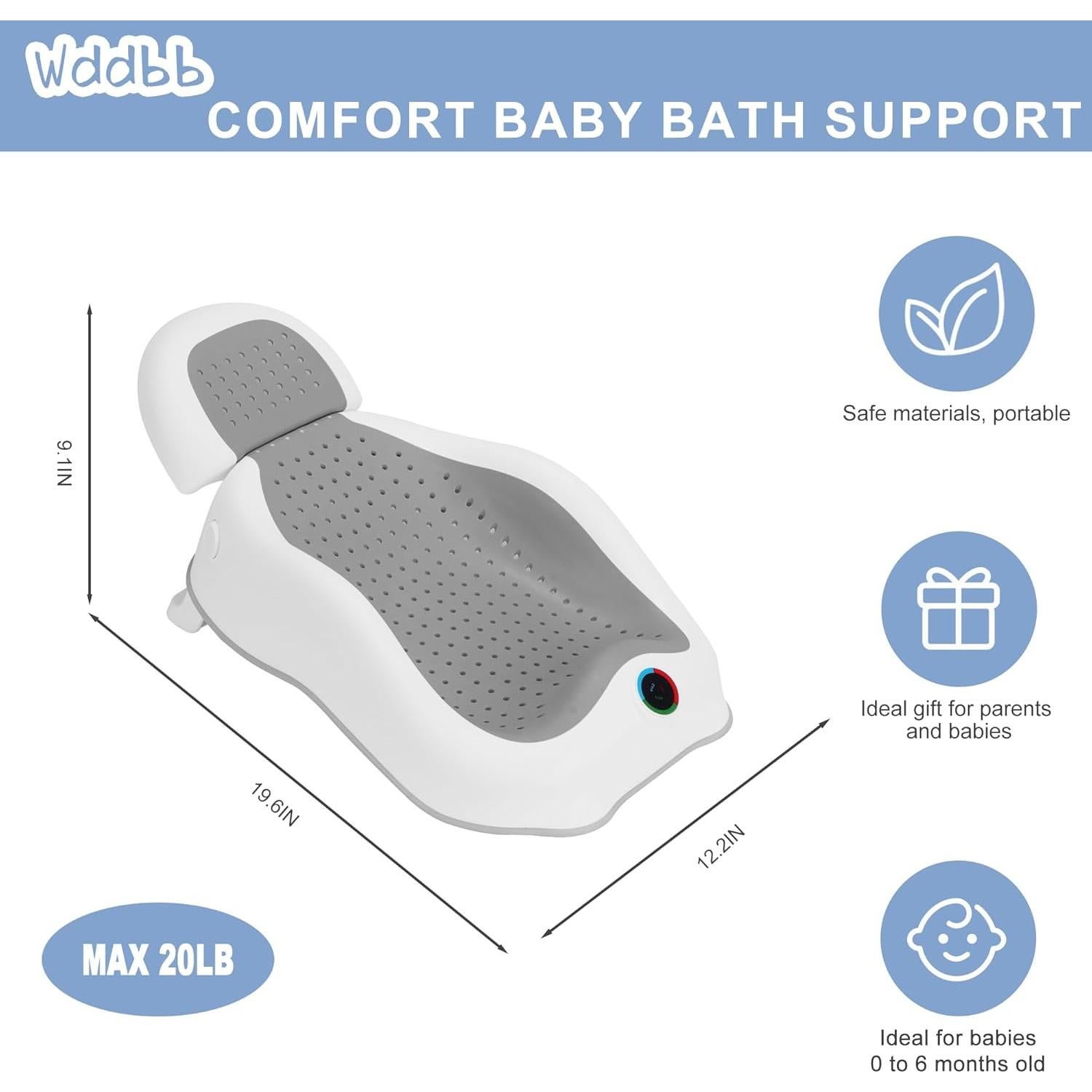 Soporte para Baño de Bebé Wddbb con Termómetro Ajustable Gris