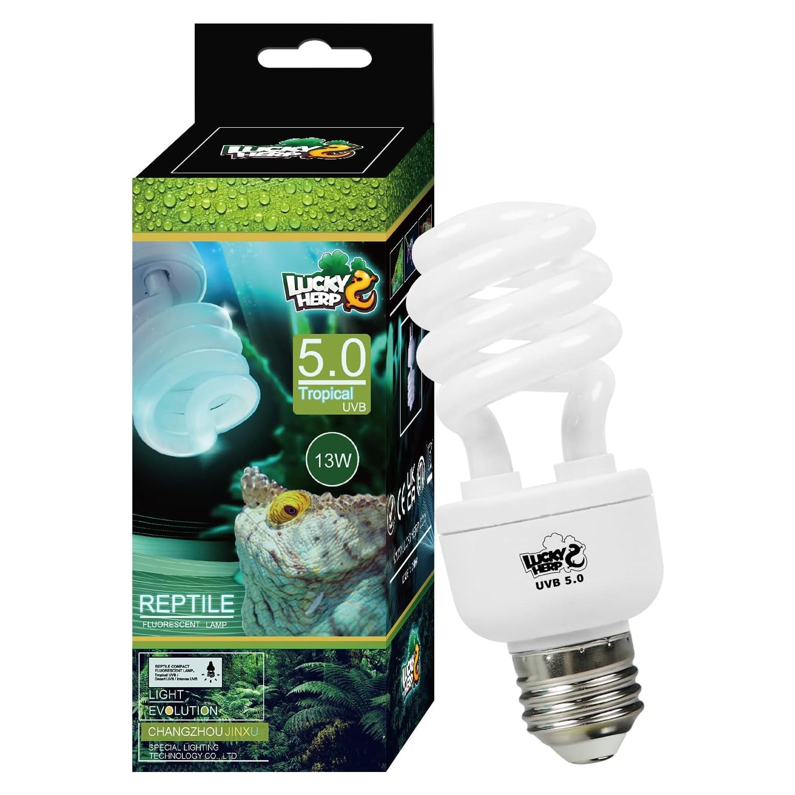 LUCKY HERP Reptile UVA UVB Light 5.0 13W Compact Fluorescent Tropical Terrarium Lamp