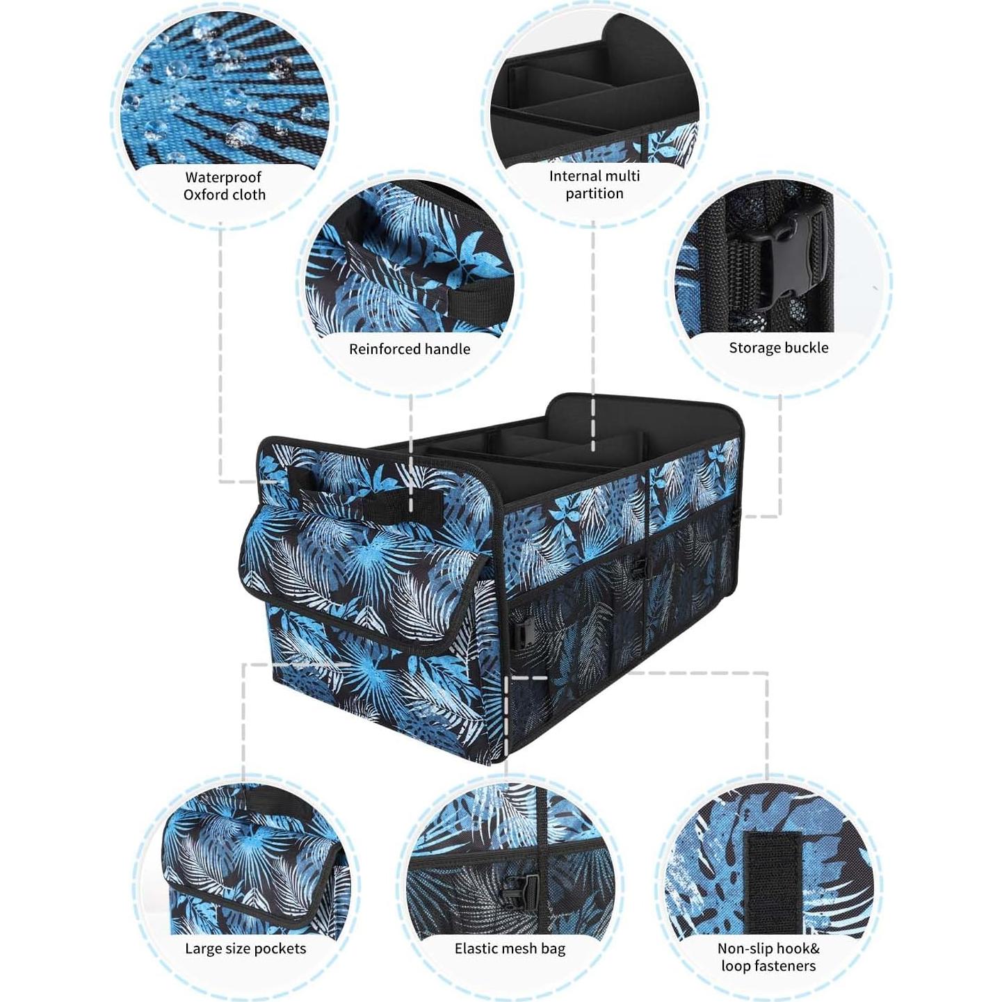 Organizador de Maletero YOHOOLYO 72L Plegable Floral Azul
