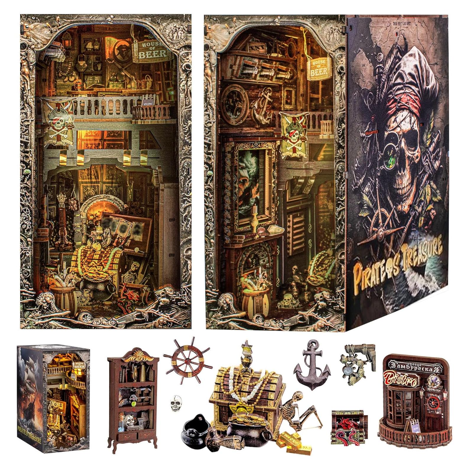 Kit de Rincón de Libros Wimlade Barco Pirata 3D con LED