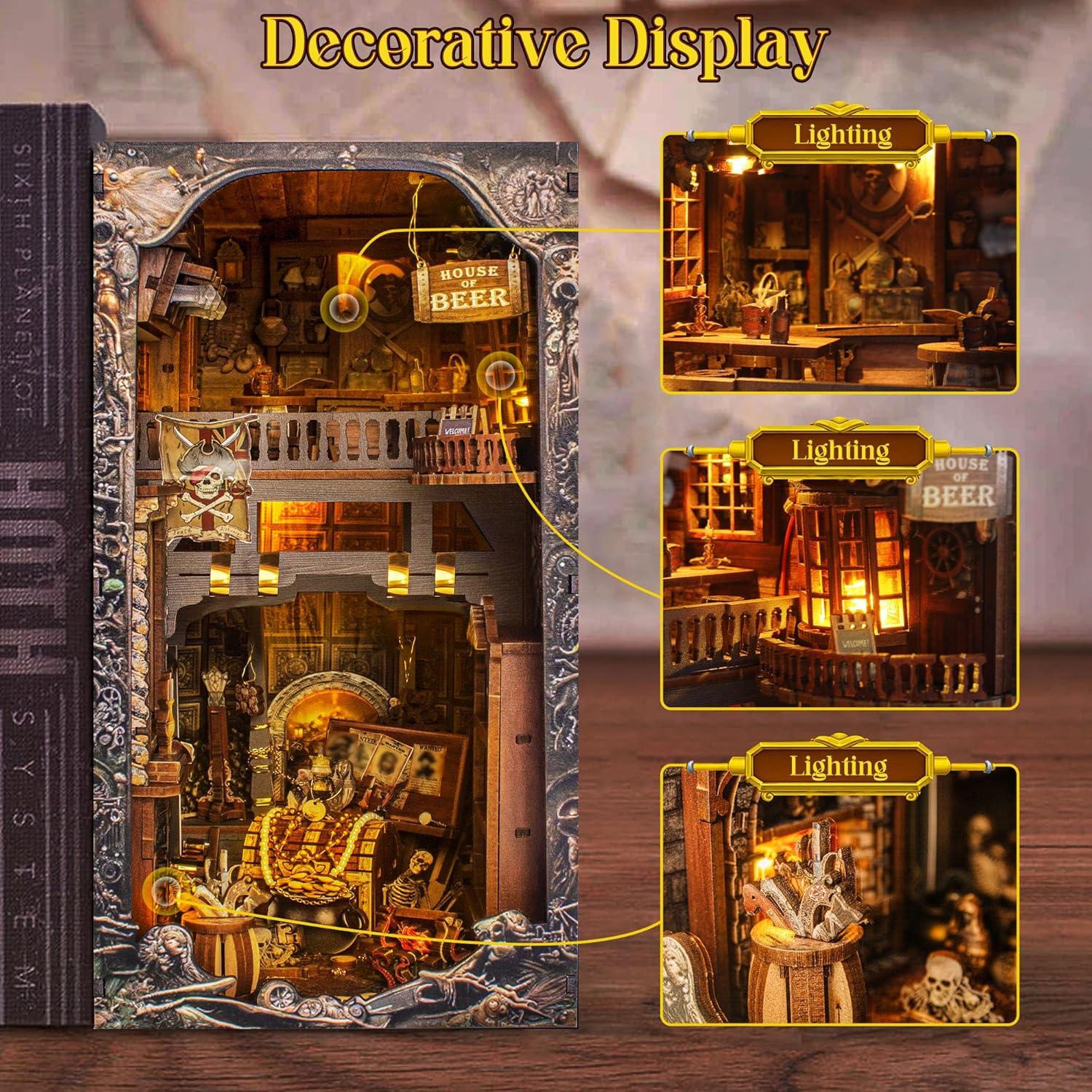 Kit de Rincón de Libros Wimlade Barco Pirata 3D con LED