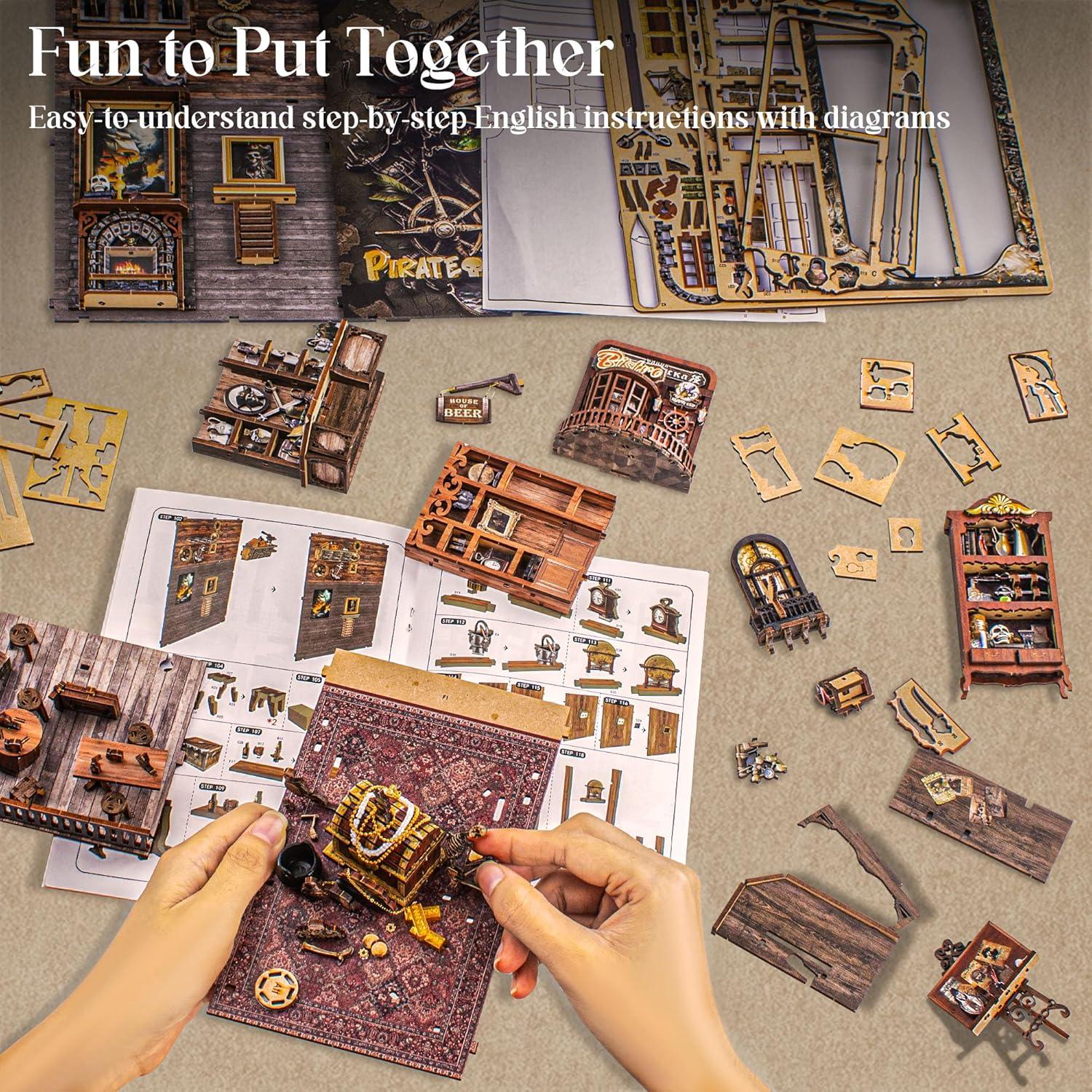 Kit de Rincón de Libros Wimlade Barco Pirata 3D con LED