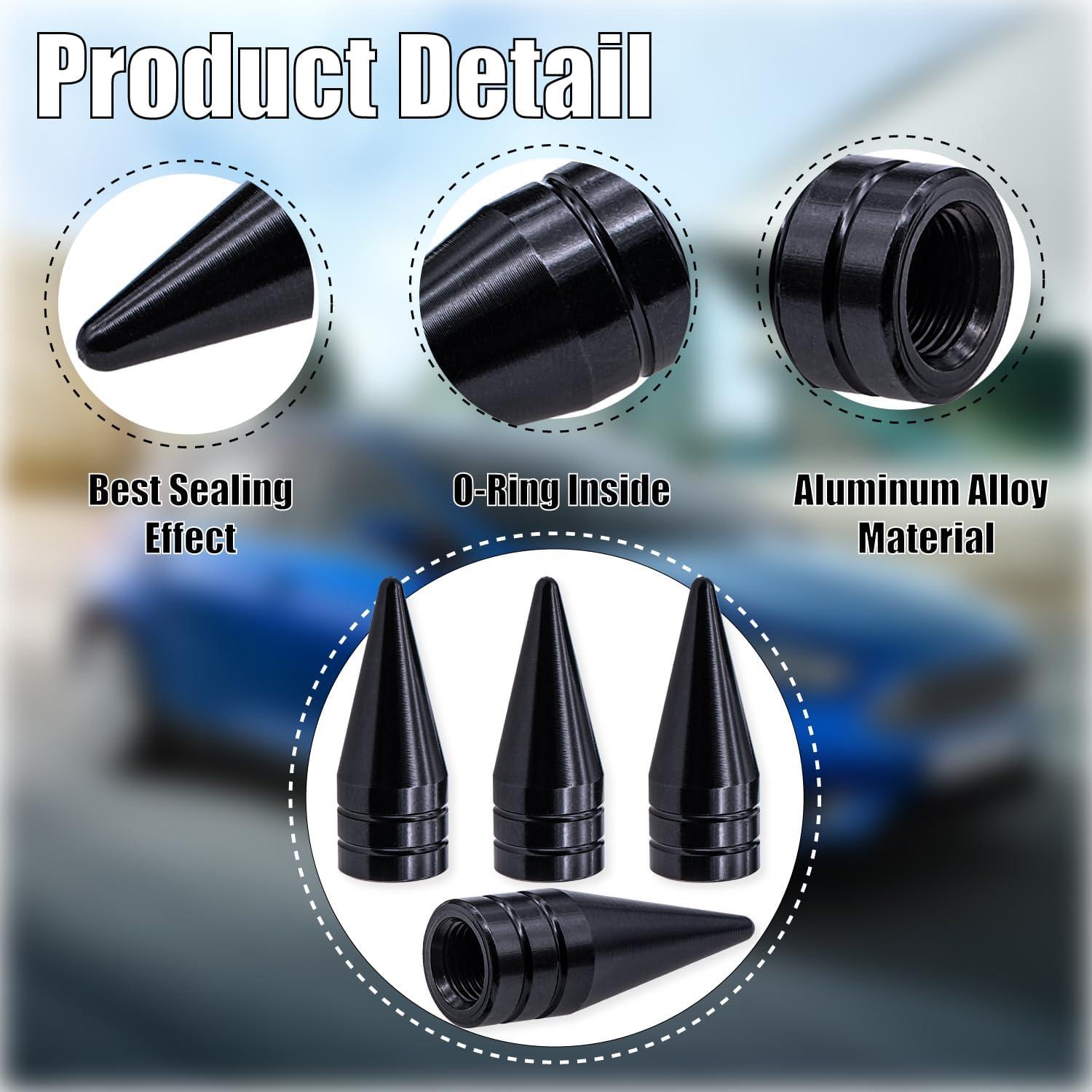 4 Tapones de Válvula de Neumático MEAJOO Aluminio Negro