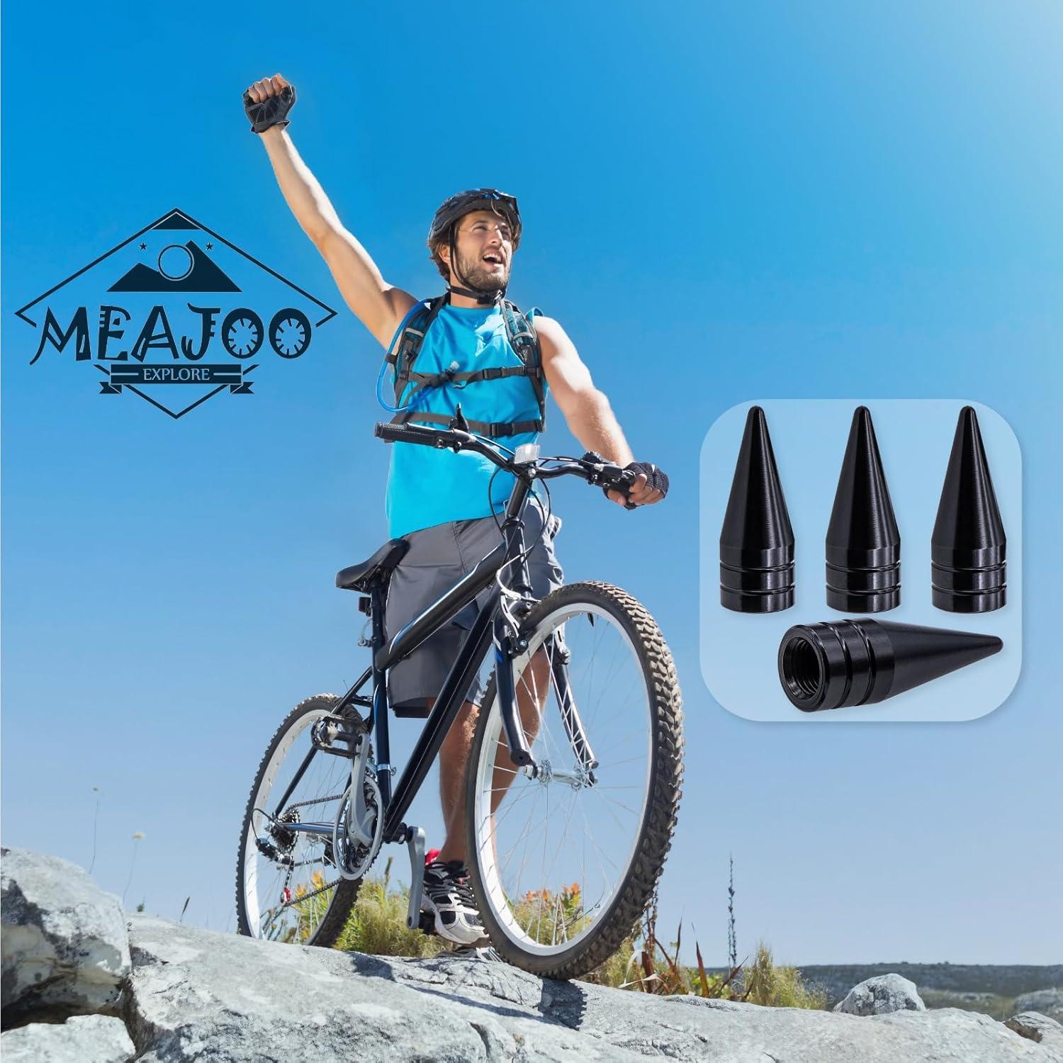 4 Tapones de Válvula de Neumático MEAJOO Aluminio Negro