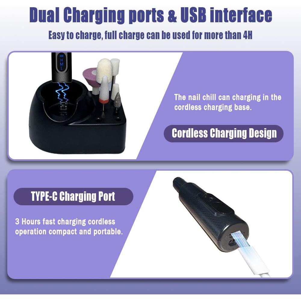 Taladro de Uñas Eléctrico Pinkiou 3 Velocidades Inalámbrico