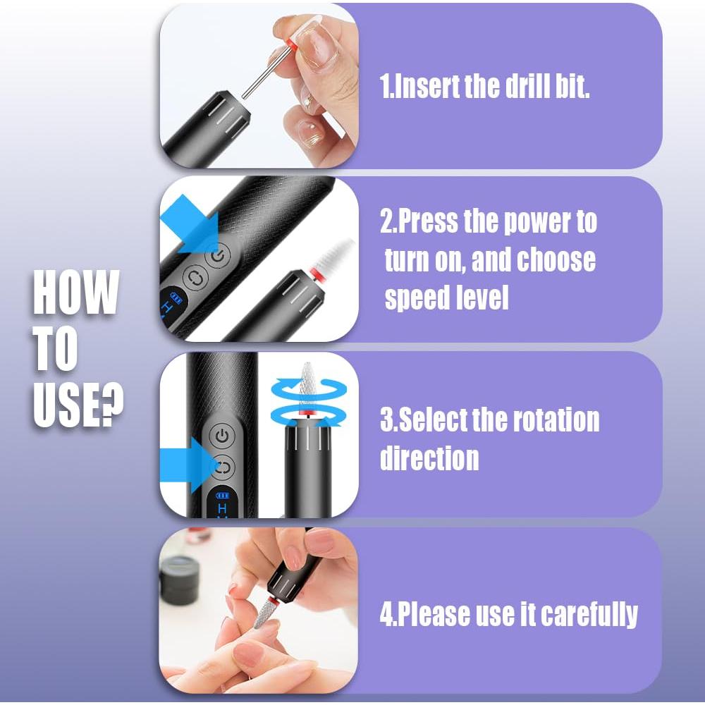 Taladro de Uñas Eléctrico Pinkiou 3 Velocidades Inalámbrico