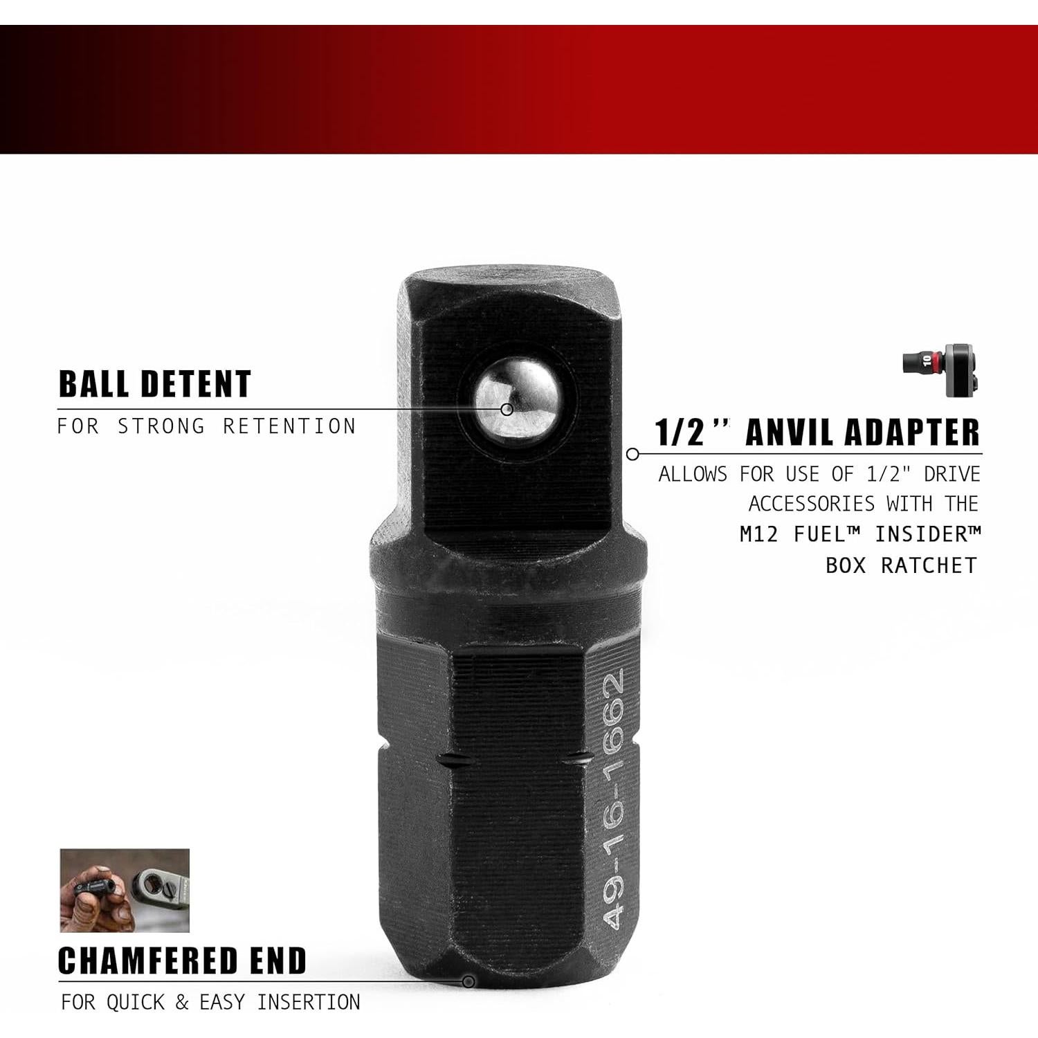 Adaptador de Anvil 1/2" Milwaukee 49-16-1662 para Ratchet