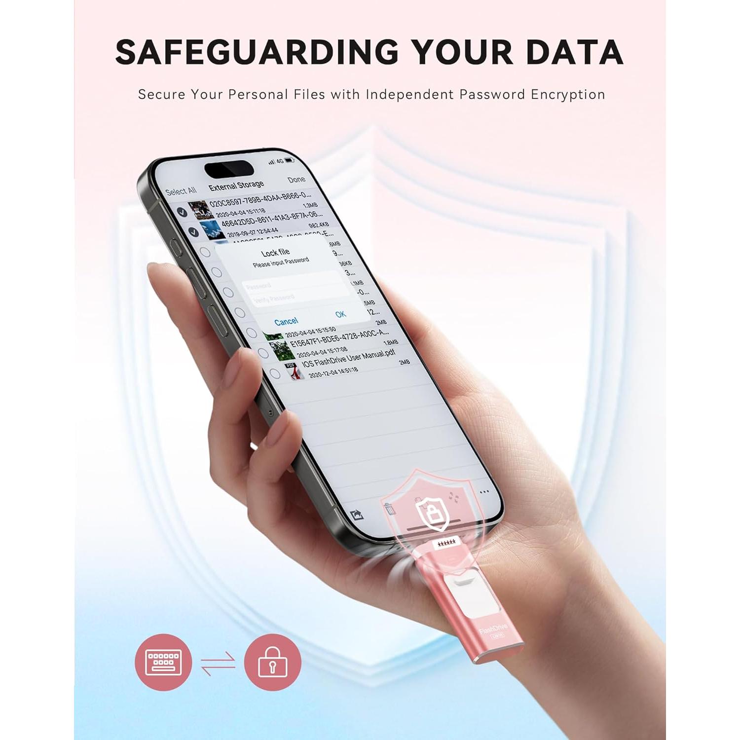 Unidad Flash 128GB ROSPE MFi para iPhone/iPad/Android - Rosa