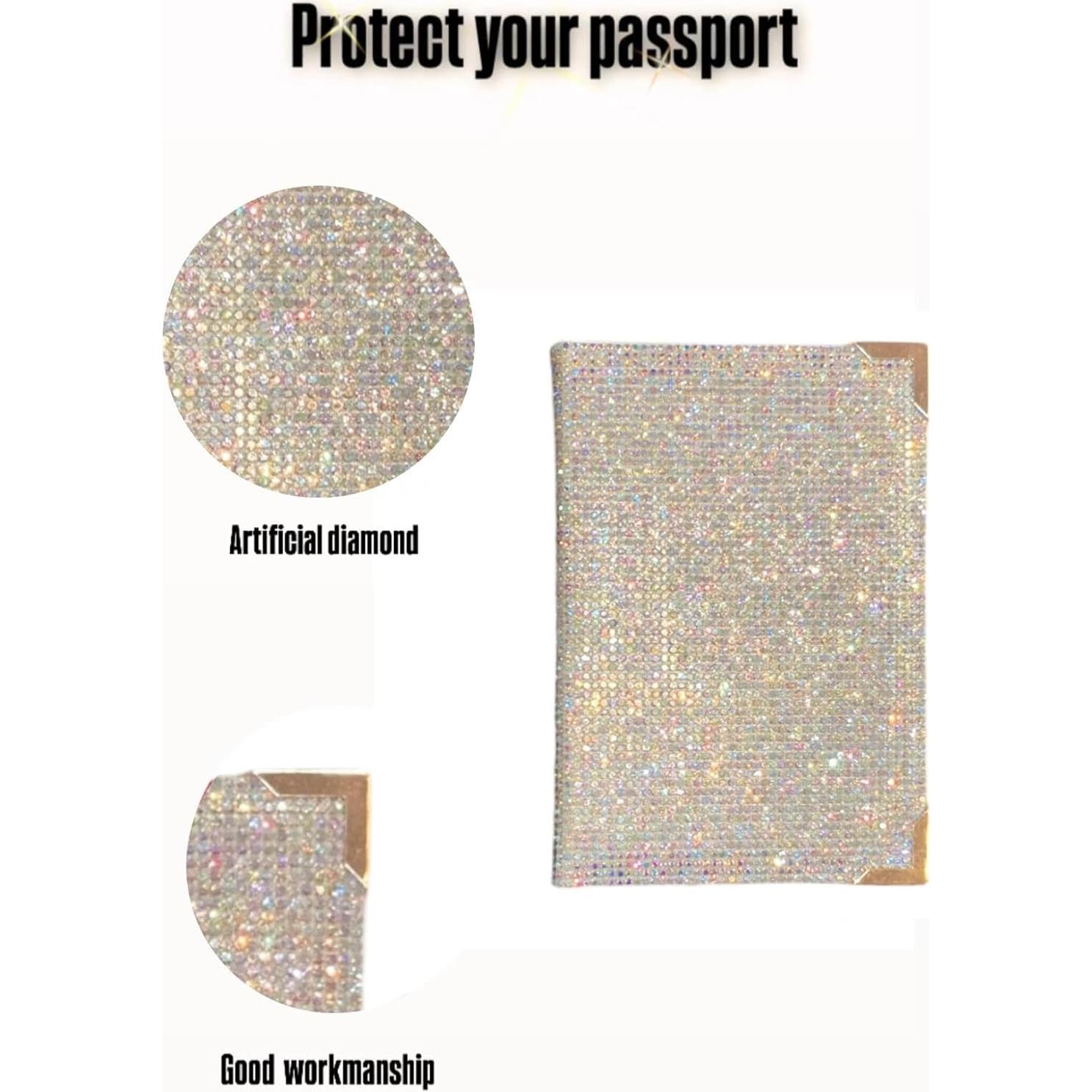 Cubierta de Pasaporte Brillante Bedazzled Rosa Dorado 14x10 cm