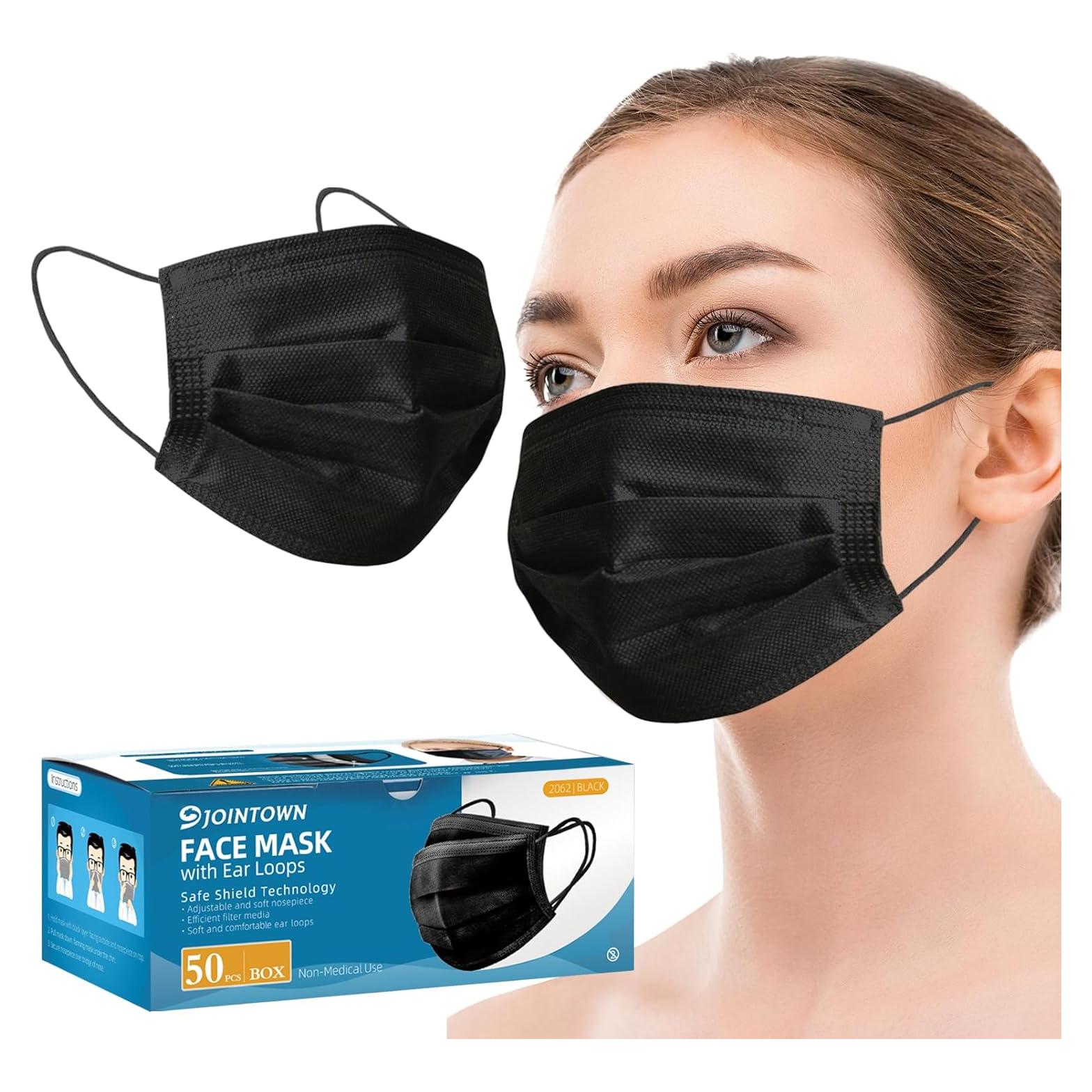 Mascarillas desechables Jointown 3 capas negras - Paquete de 50