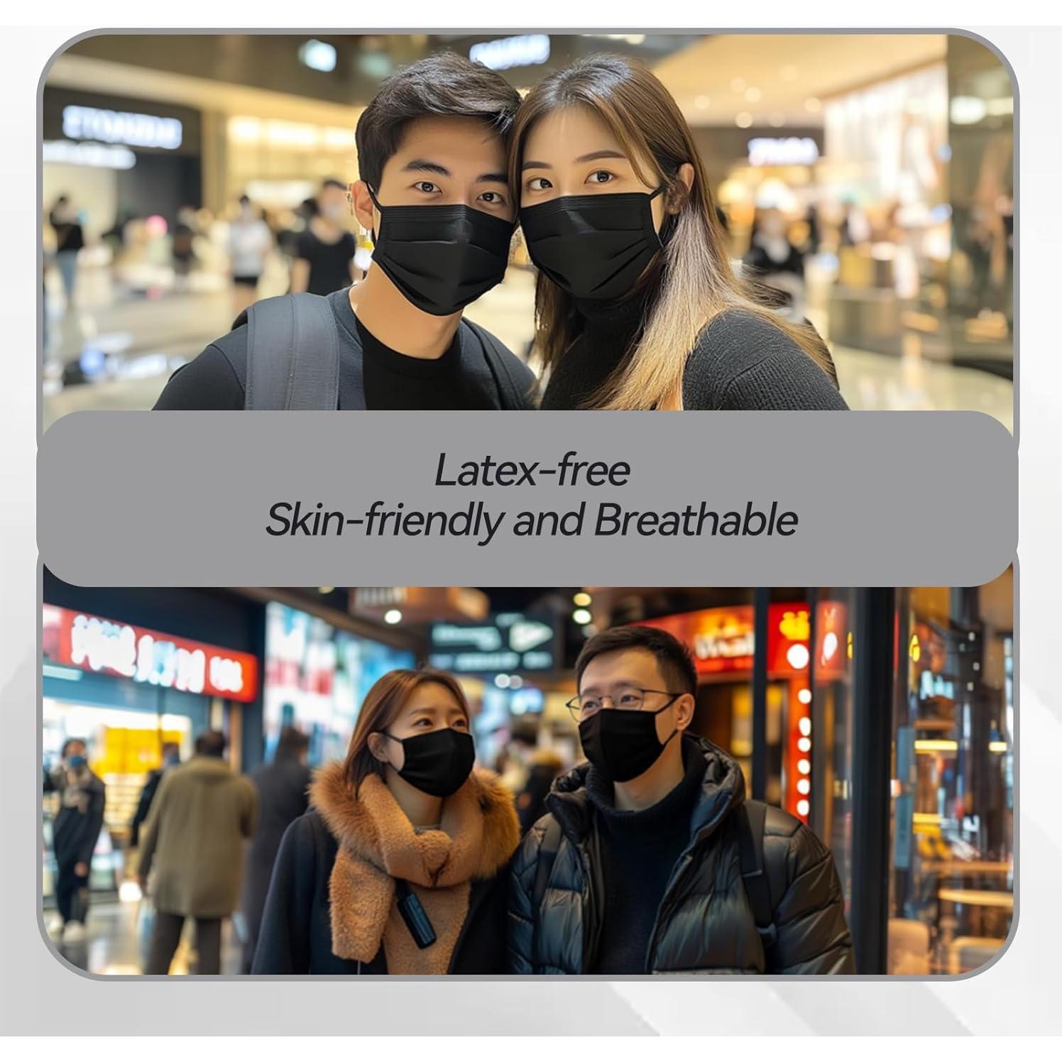 Mascarillas desechables Jointown 3 capas negras - Paquete de 50