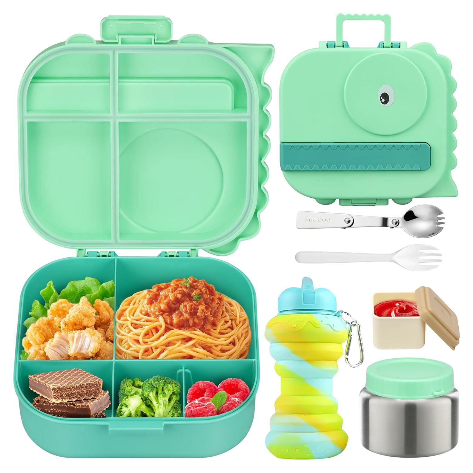 Caja de Almuerzo Aimsnk Dinosaurio Verde 1.5L 5 Compartimentos