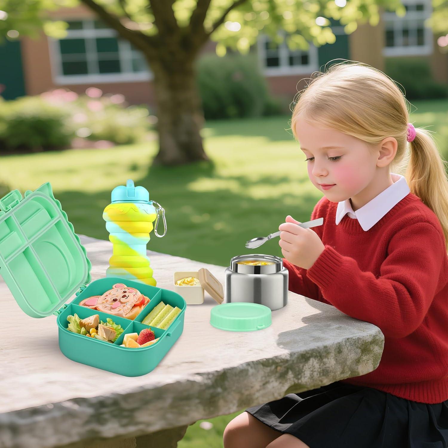 Caja de Almuerzo Aimsnk Dinosaurio Verde 1.5L 5 Compartimentos