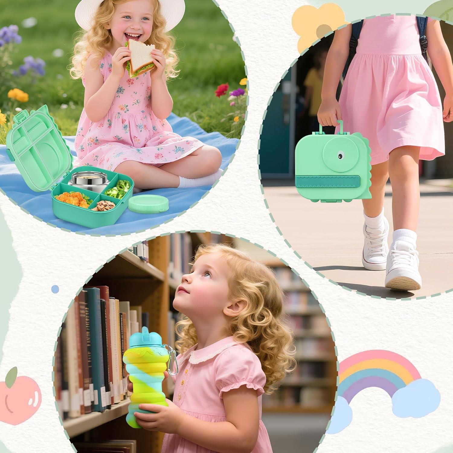 Caja de Almuerzo Aimsnk Dinosaurio Verde 1.5L 5 Compartimentos