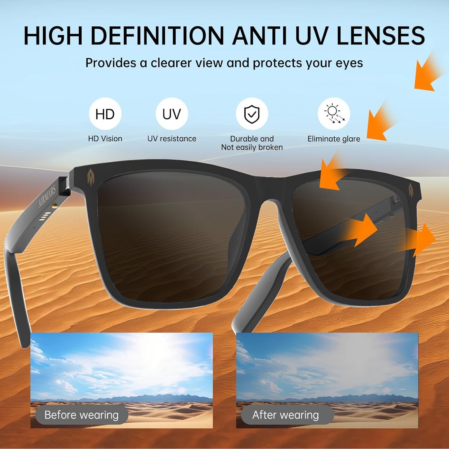 Gafas Inteligentes AIRMARS Bluetooth 5.4, Lentes Fotocromáticas UV