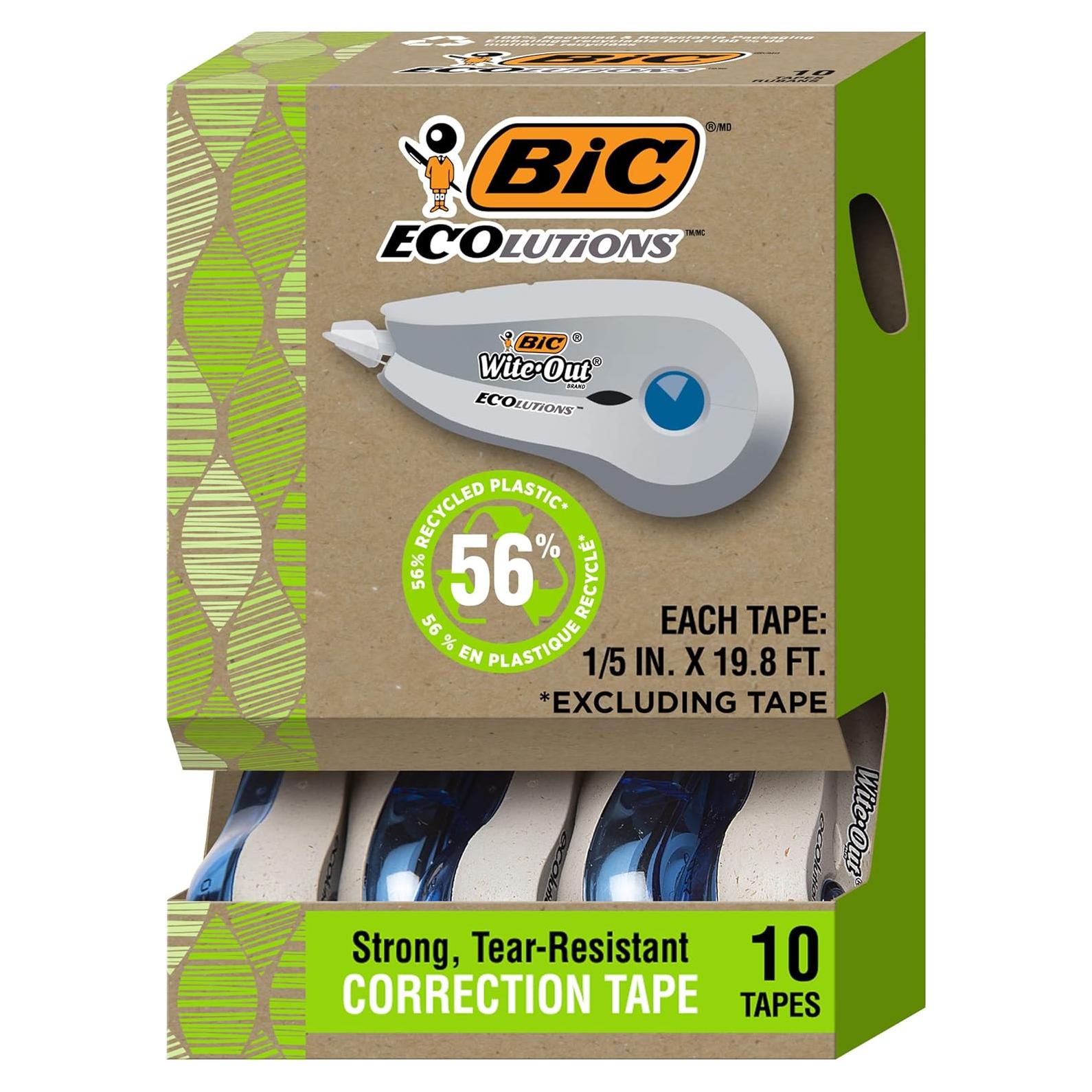 Cinta Correctora BIC Ecolutions Wite-Out, Paquete de 10, 6.04m