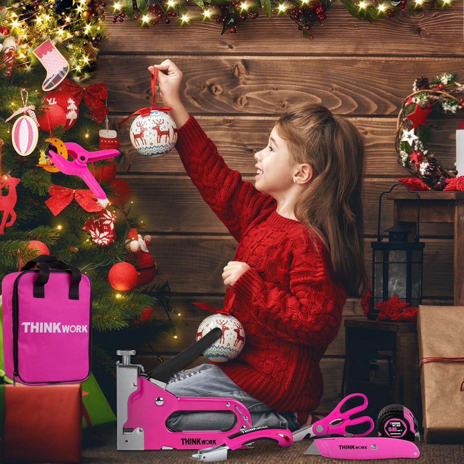 Juego de Grapadora 27 Piezas THINKWORK Rosa 3 en 1 DIY