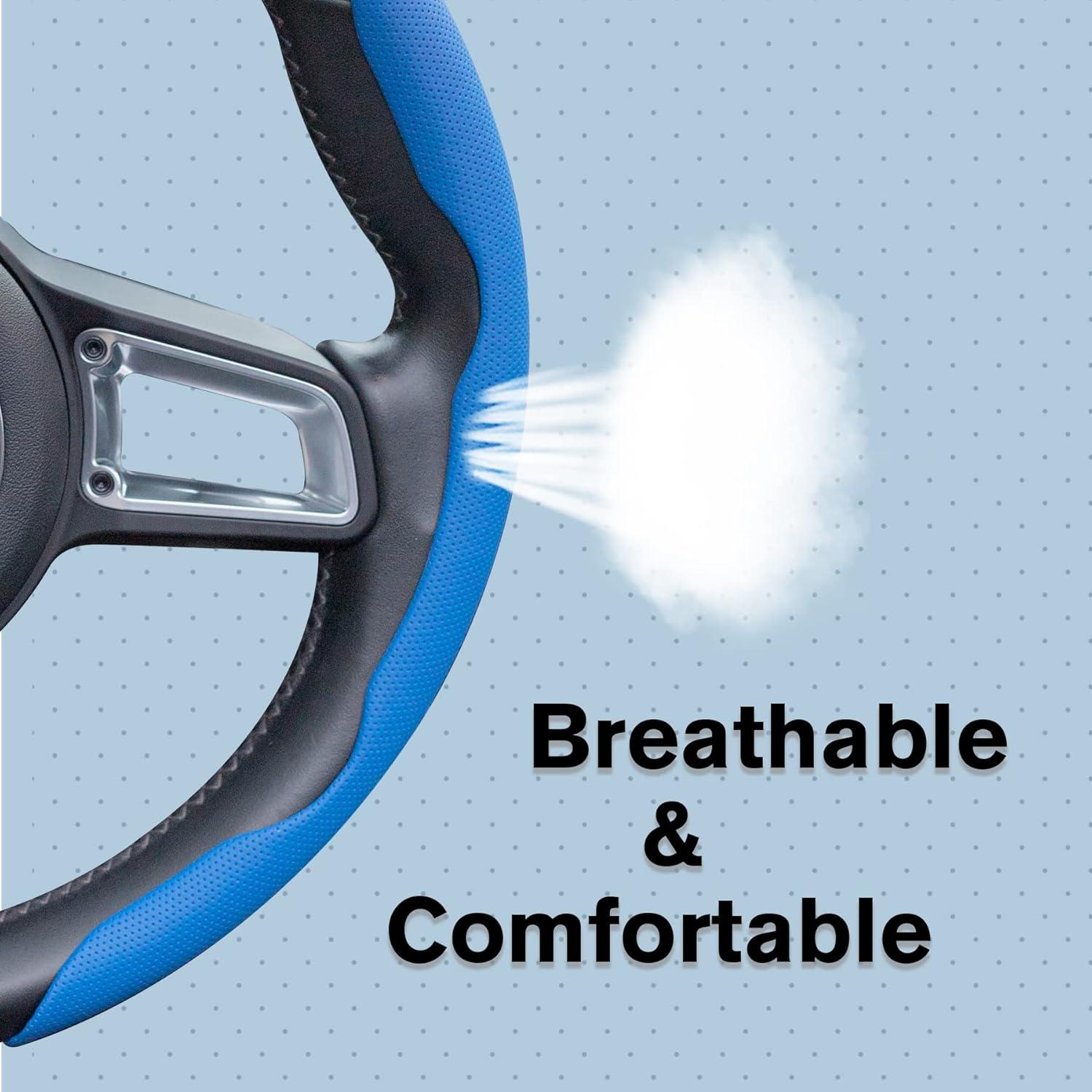 Cubierta de Volante de Cuero Nappa Amiss Azul Universal 2PCS