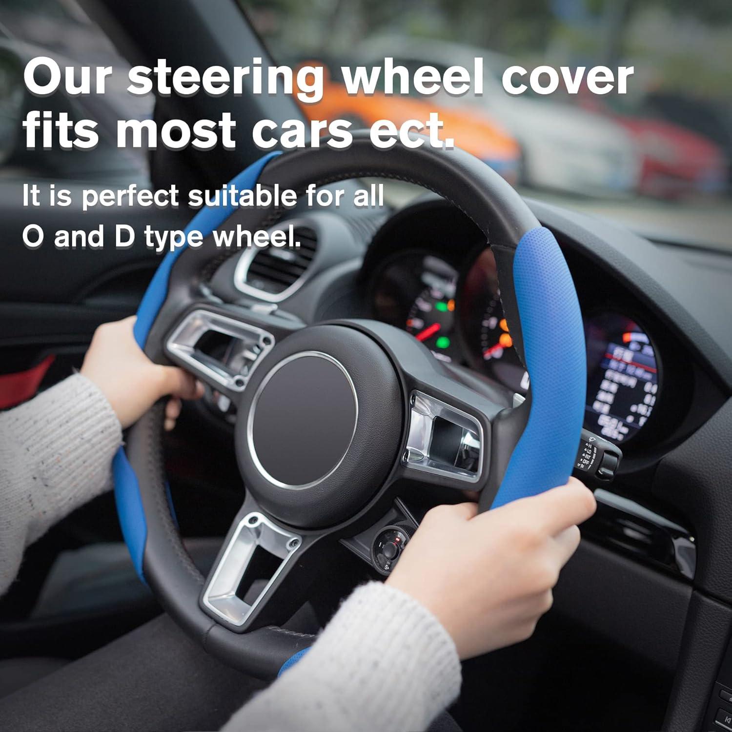 Cubierta de Volante de Cuero Nappa Amiss Azul Universal 2PCS