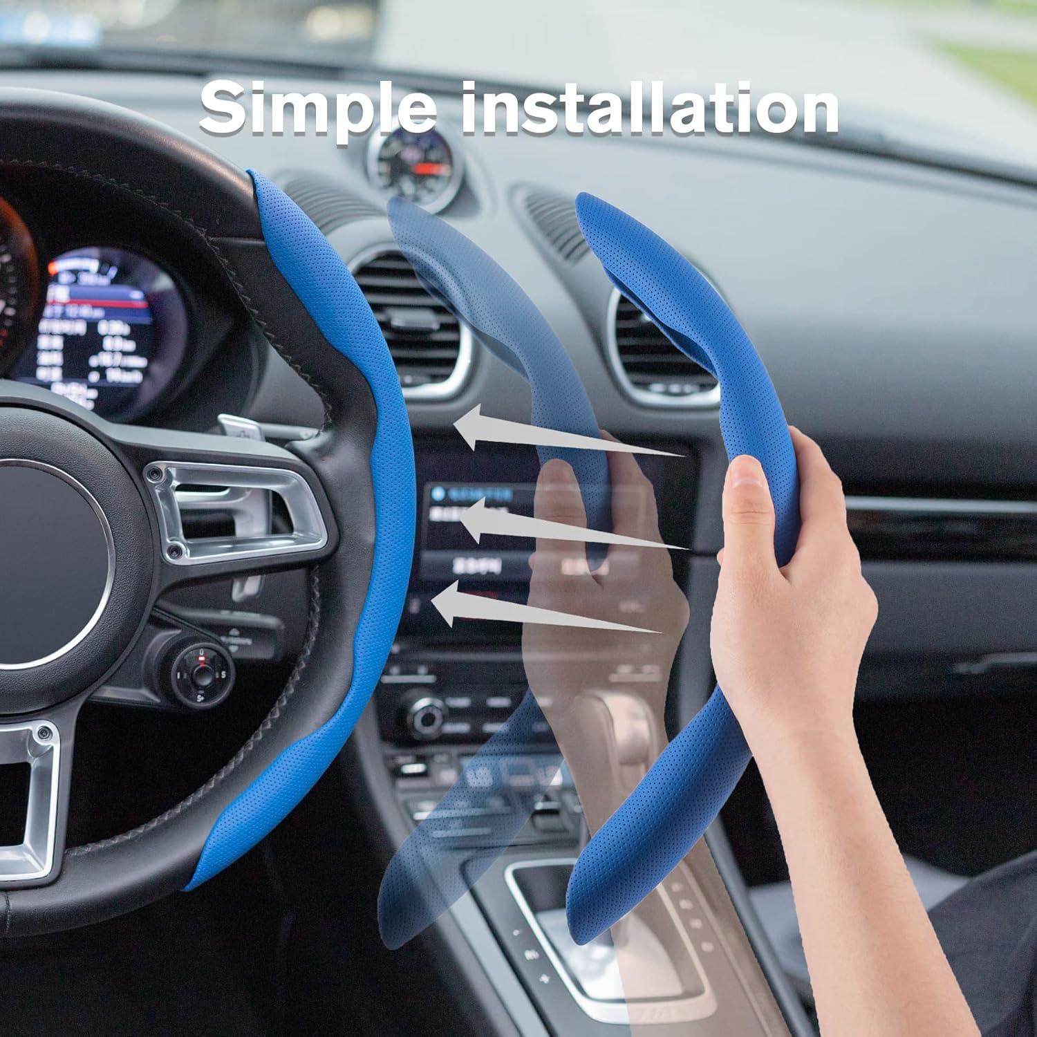 Cubierta de Volante de Cuero Nappa Amiss Azul Universal 2PCS