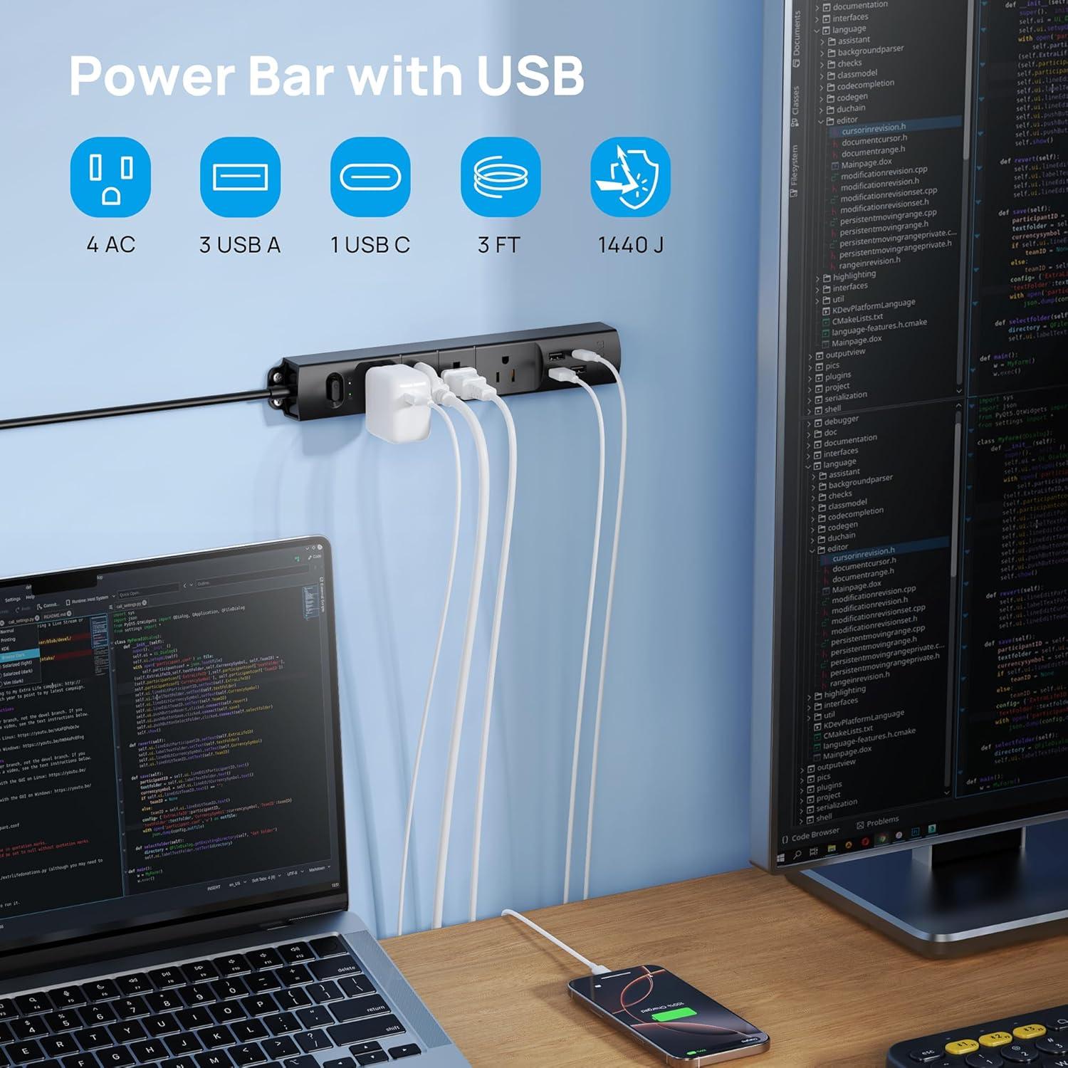 Regleta de Sobretensión TROND Prime II 3ft con USB y Montaje