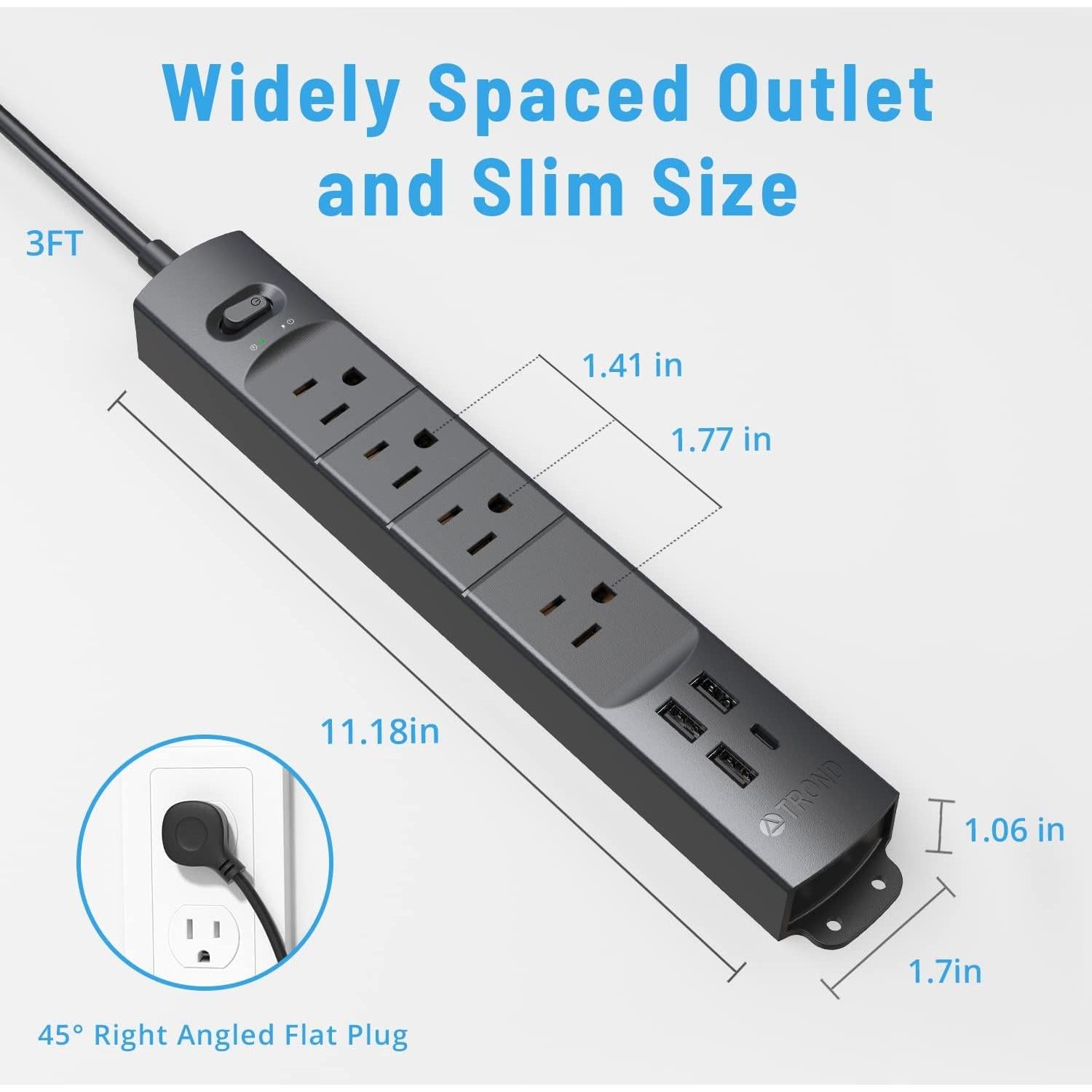 Regleta de Sobretensión TROND Prime II 3ft con USB y Montaje