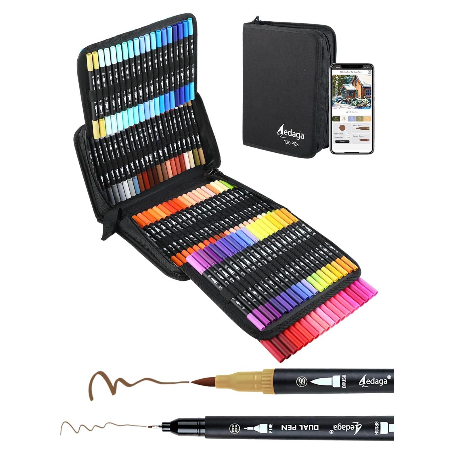 120 Marcadores Doble Punta HornedDragon con App y Bolsa