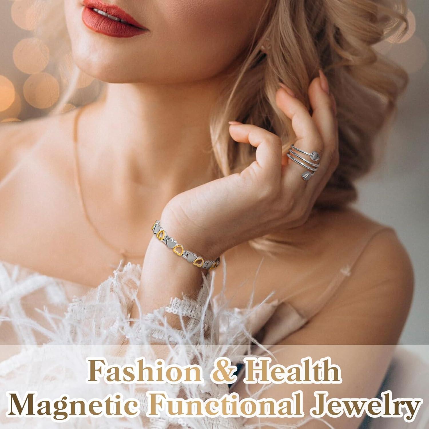 Pulsera Magnética Detox Linfático Mahnco de Titanio para Mujeres - Set con Anillo y Herramienta Ajuste