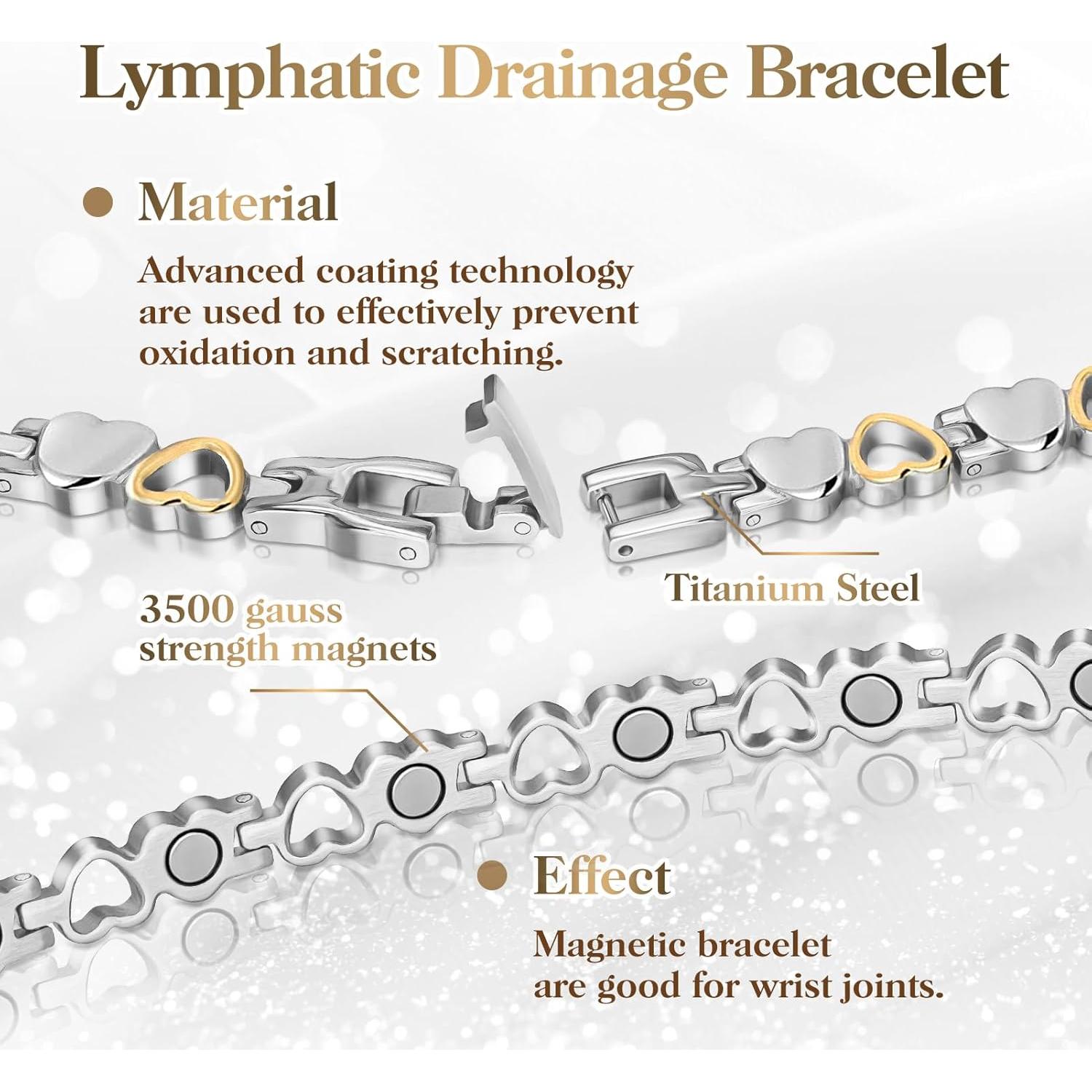 Pulsera Magnética Detox Linfático Mahnco de Titanio para Mujeres - Set con Anillo y Herramienta Ajuste