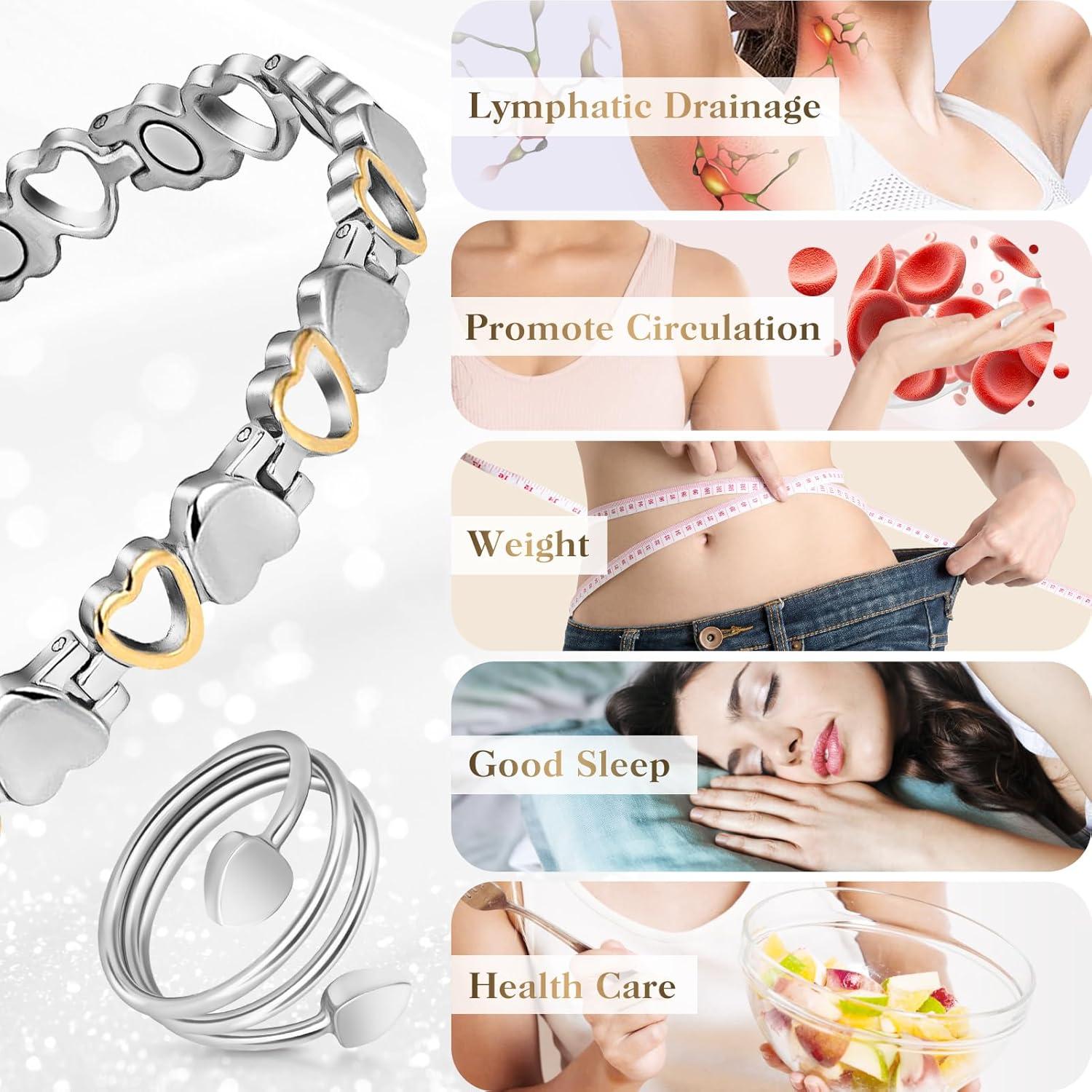 Pulsera Magnética Detox Linfático Mahnco de Titanio para Mujeres - Set con Anillo y Herramienta Ajuste