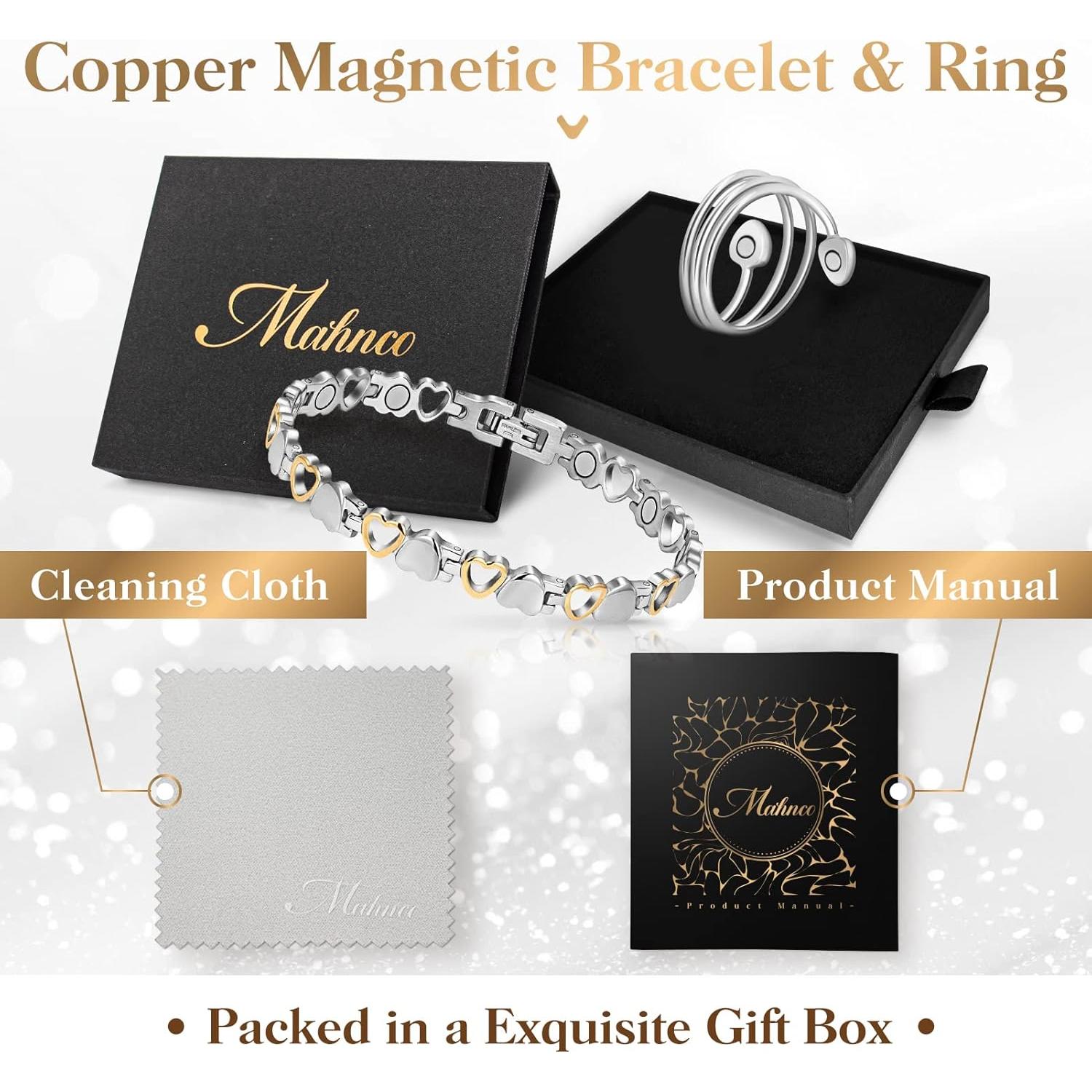 Pulsera Magnética Detox Linfático Mahnco de Titanio para Mujeres - Set con Anillo y Herramienta Ajuste