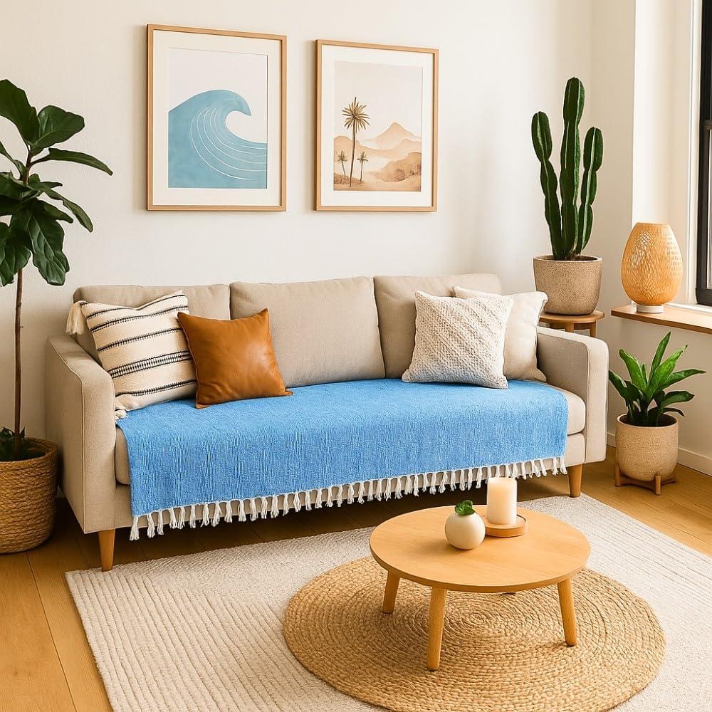 Manta de Yoga Open Road Goods Aqua 203x127 cm Tejida a Mano