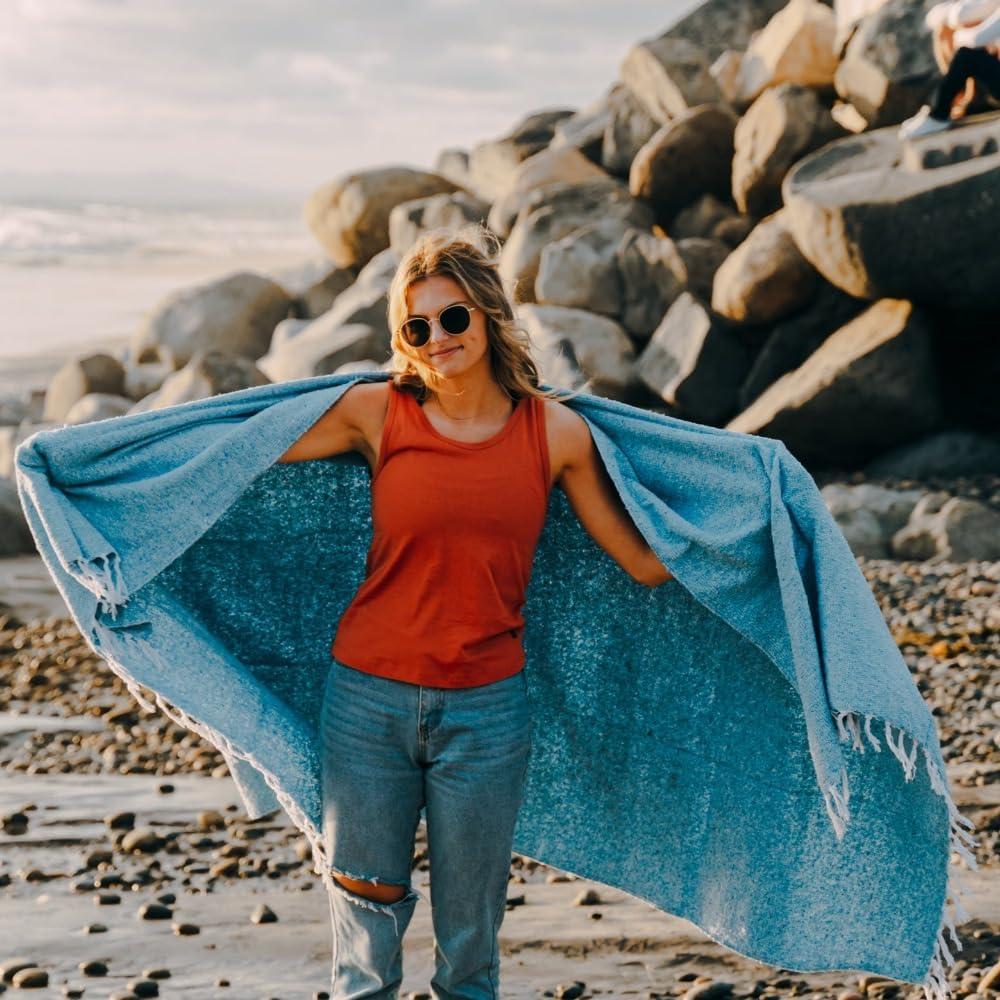 Manta de Yoga Open Road Goods Aqua 203x127 cm Tejida a Mano