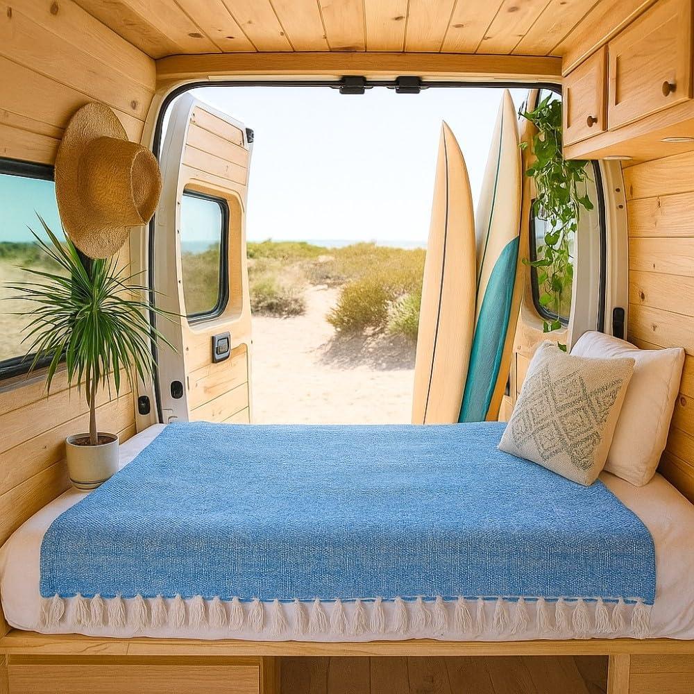 Manta de Yoga Open Road Goods Aqua 203x127 cm Tejida a Mano