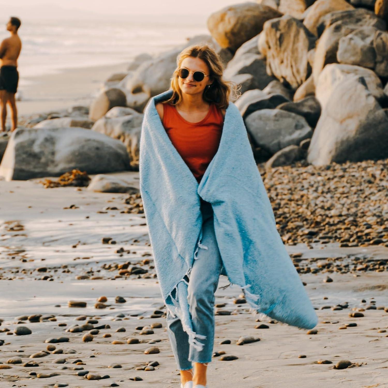 Manta de Yoga Open Road Goods Aqua 203x127 cm Tejida a Mano