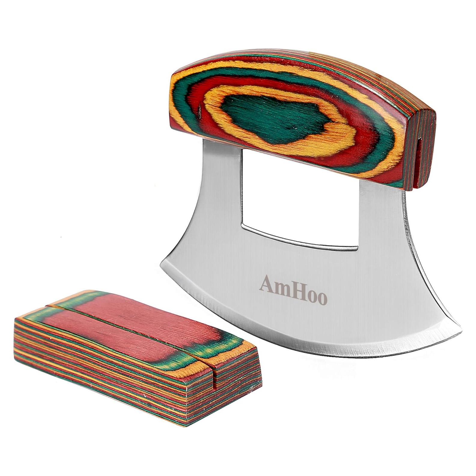 Cortador de Pizza AmHoo Ulu Mango Madera Acero Inoxidable 13.2 cm