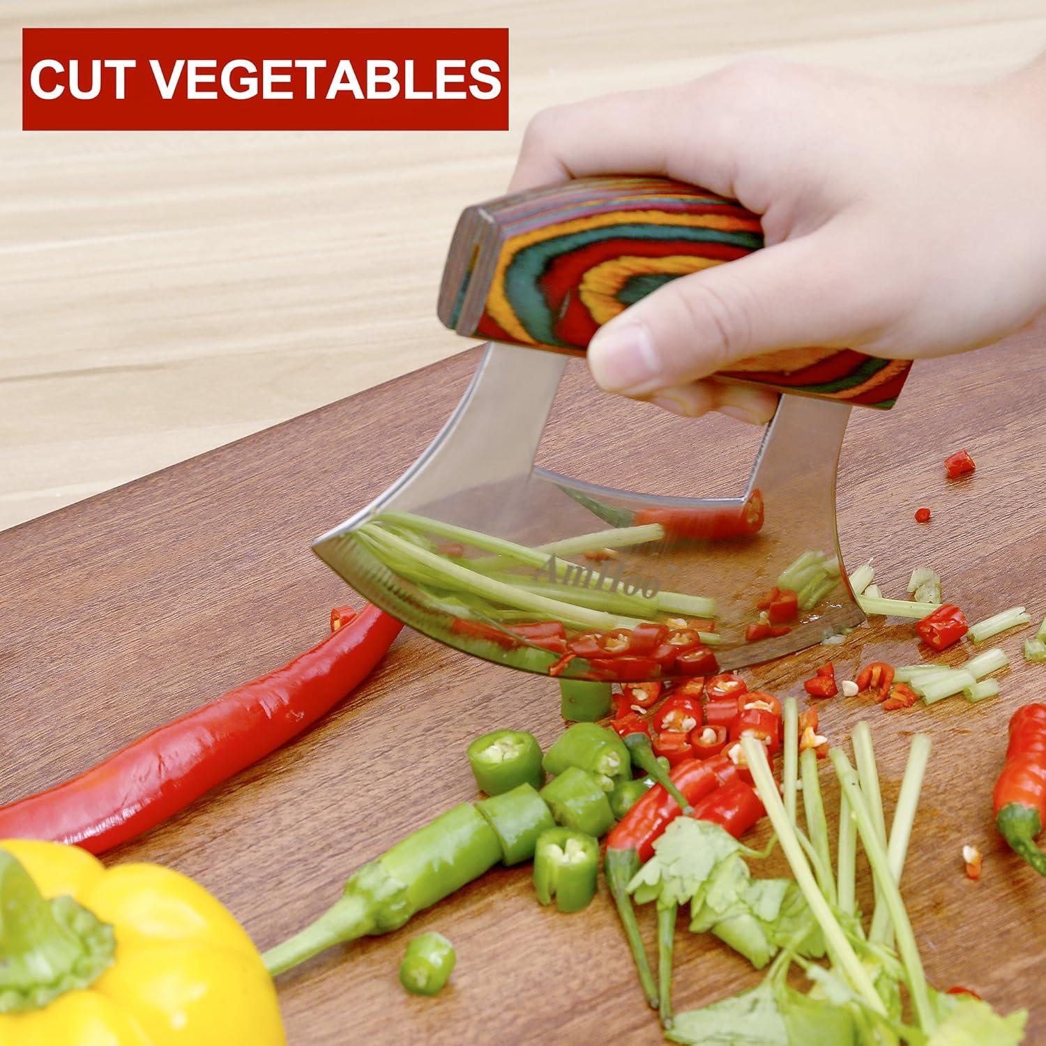 Cortador de Pizza AmHoo Ulu Mango Madera Acero Inoxidable 13.2 cm