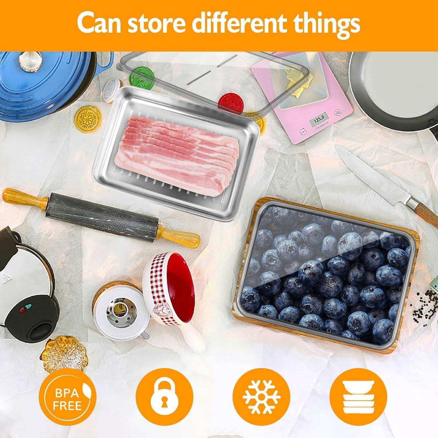 Contenedor de Almacenamiento de Carne Inoxidable UNVSTIAR 2 Pcs