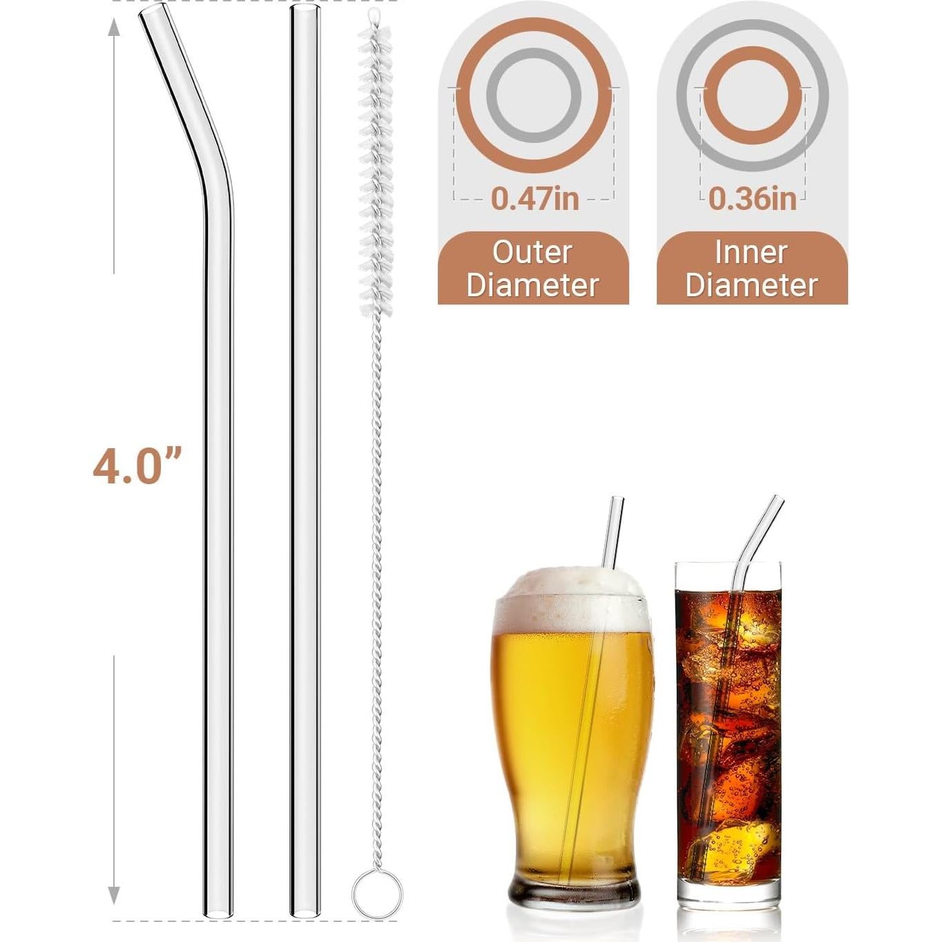 Juego de 20 Pajitas de Vidrio Reutilizables FOOGWEE 101mm