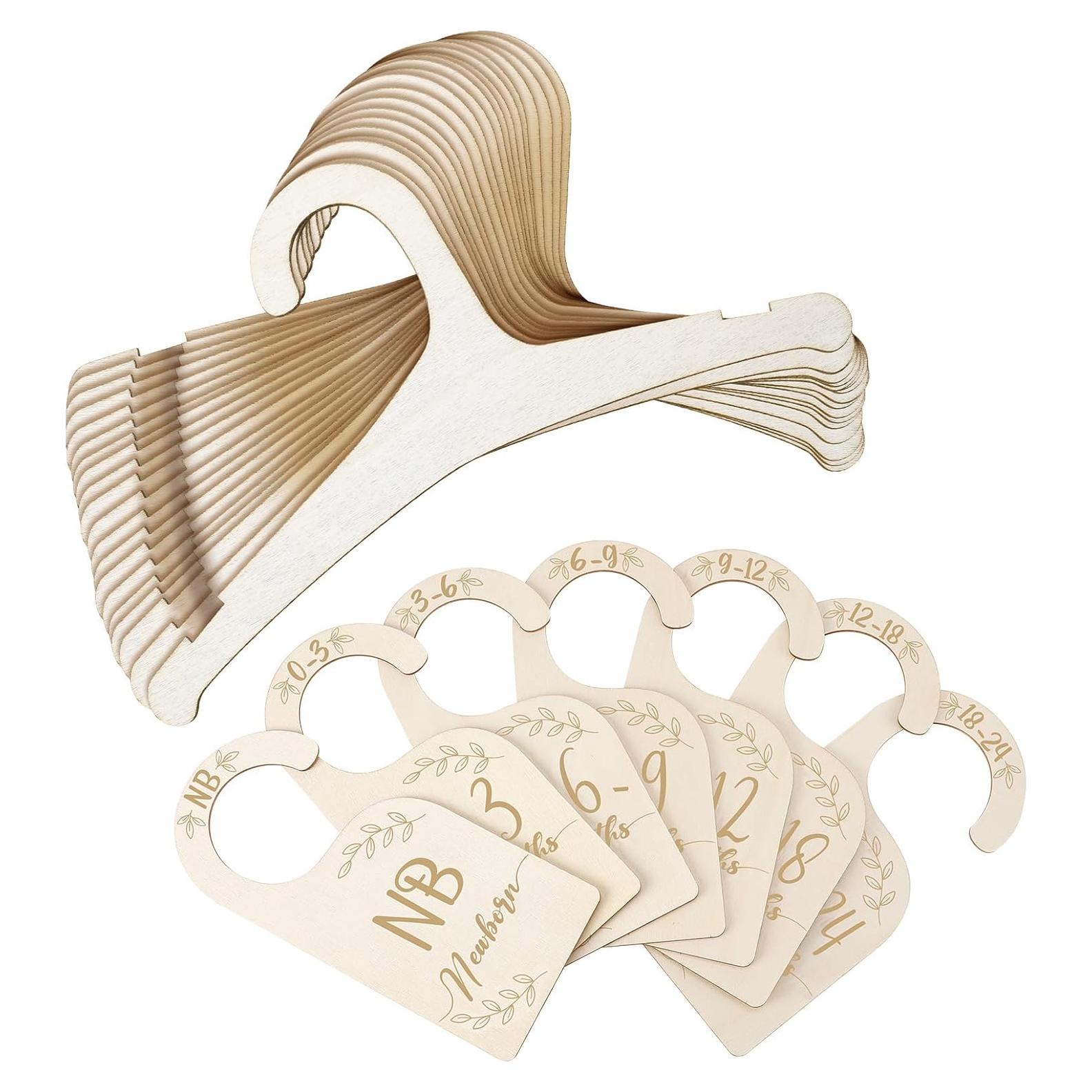 20 Perchas de Madera para Bebés Ovveroche + 7 Divisores