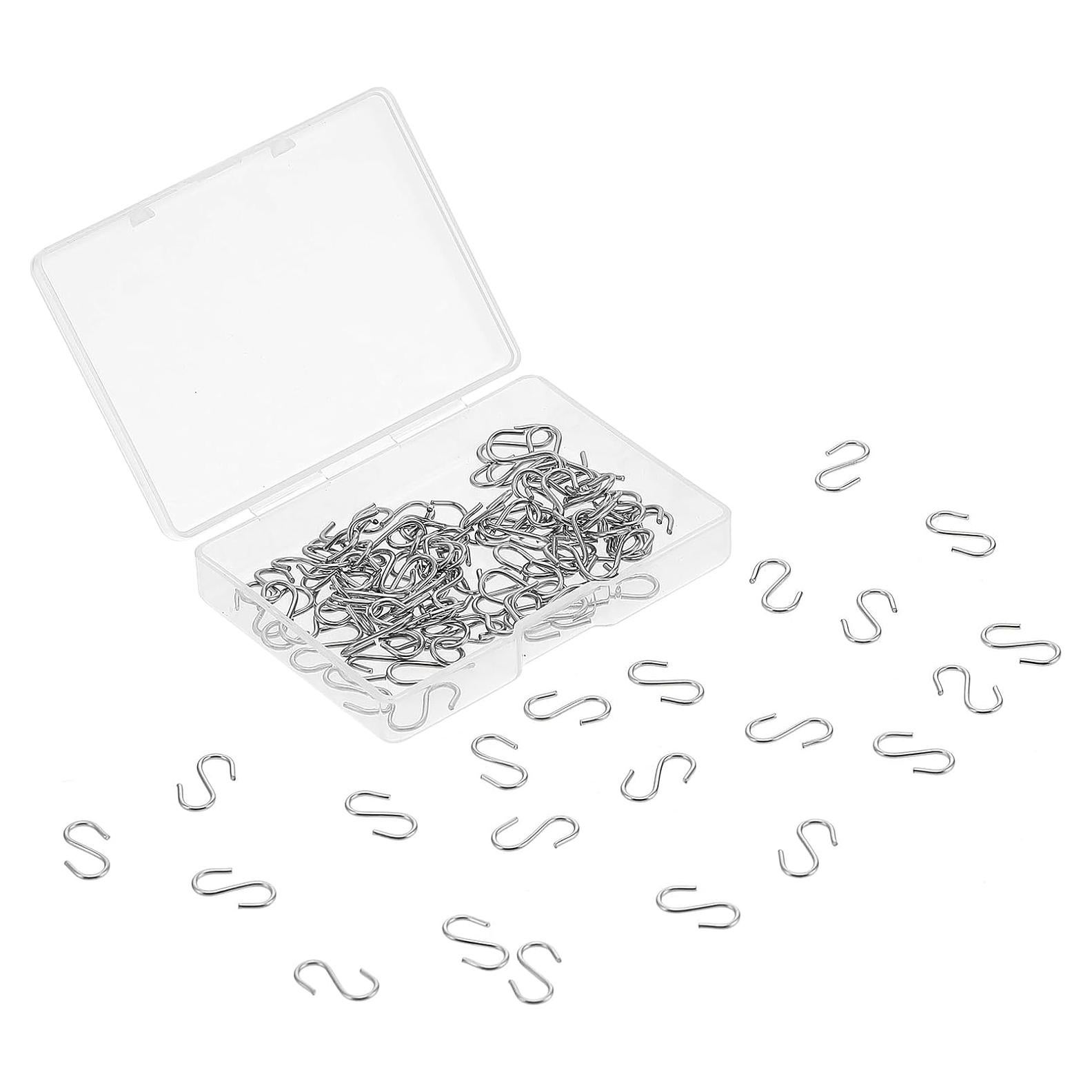 100 Ganchos en S Mini de Acero Inoxidable Plata 14x9mm