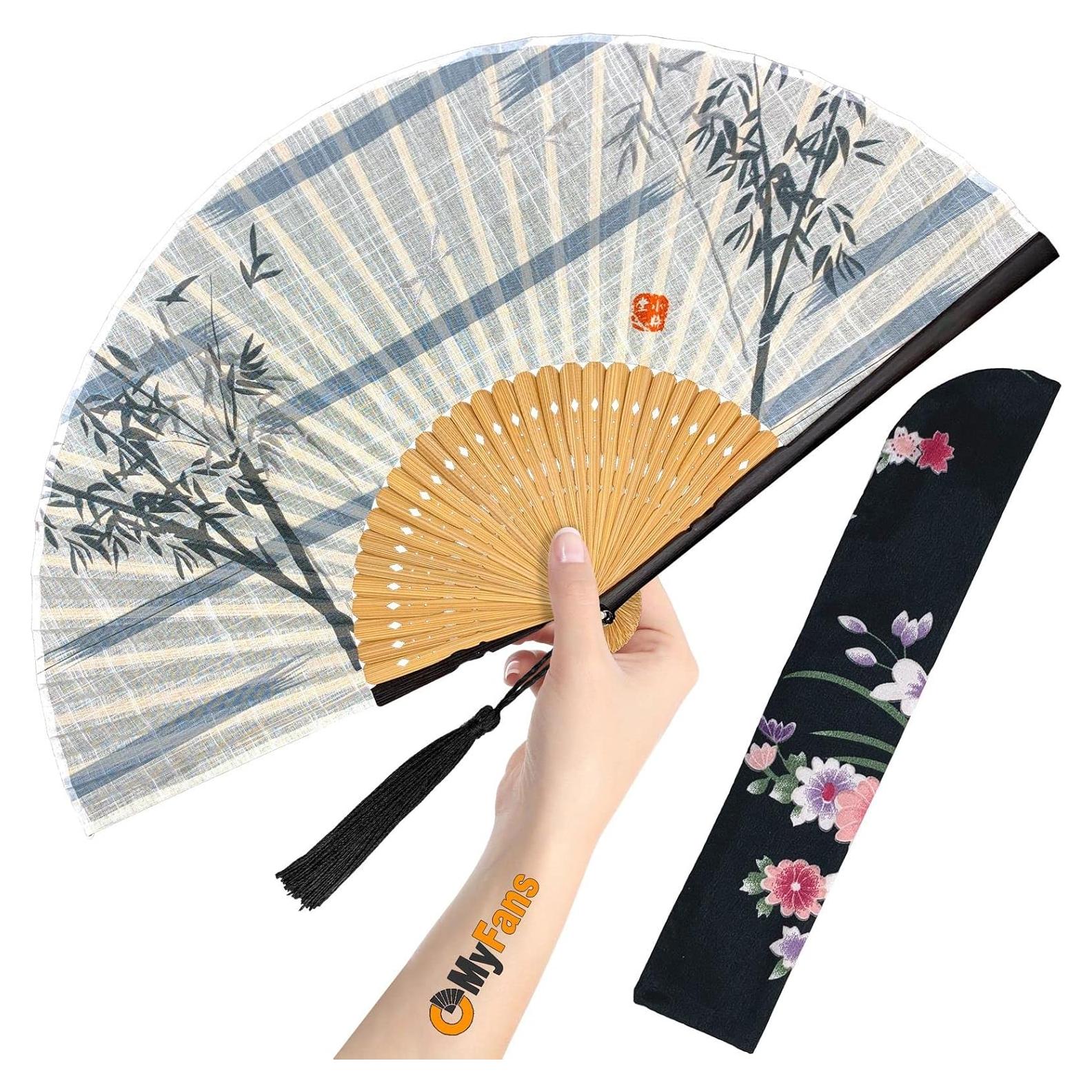 Abanico Plegable OMyFans de Bambú y Seda - 20.96 cm Blanco