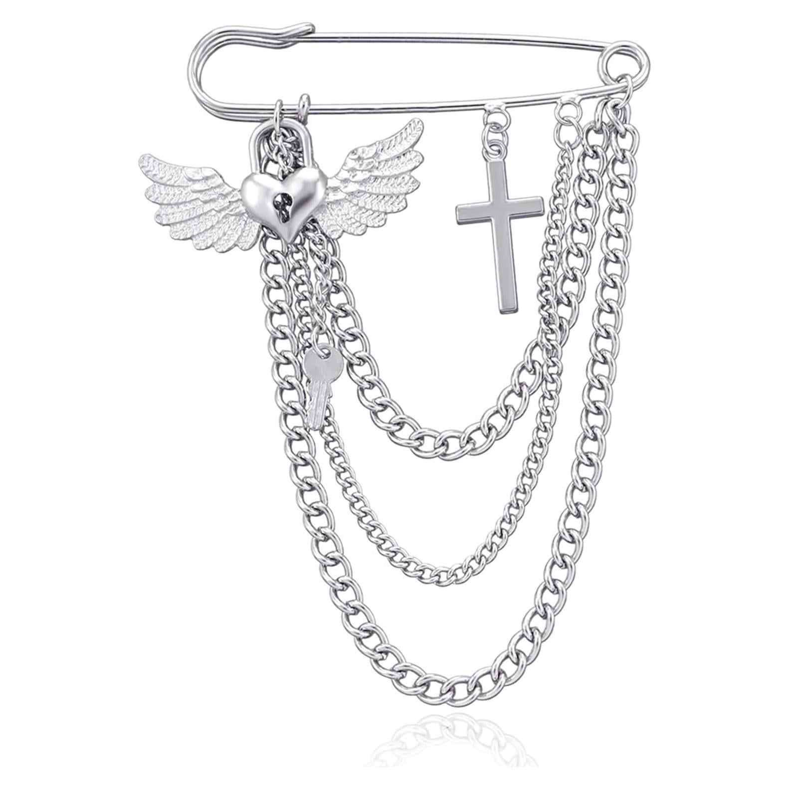 Broche de Cadena con Borlas de Estrella y Luna Oro Plata