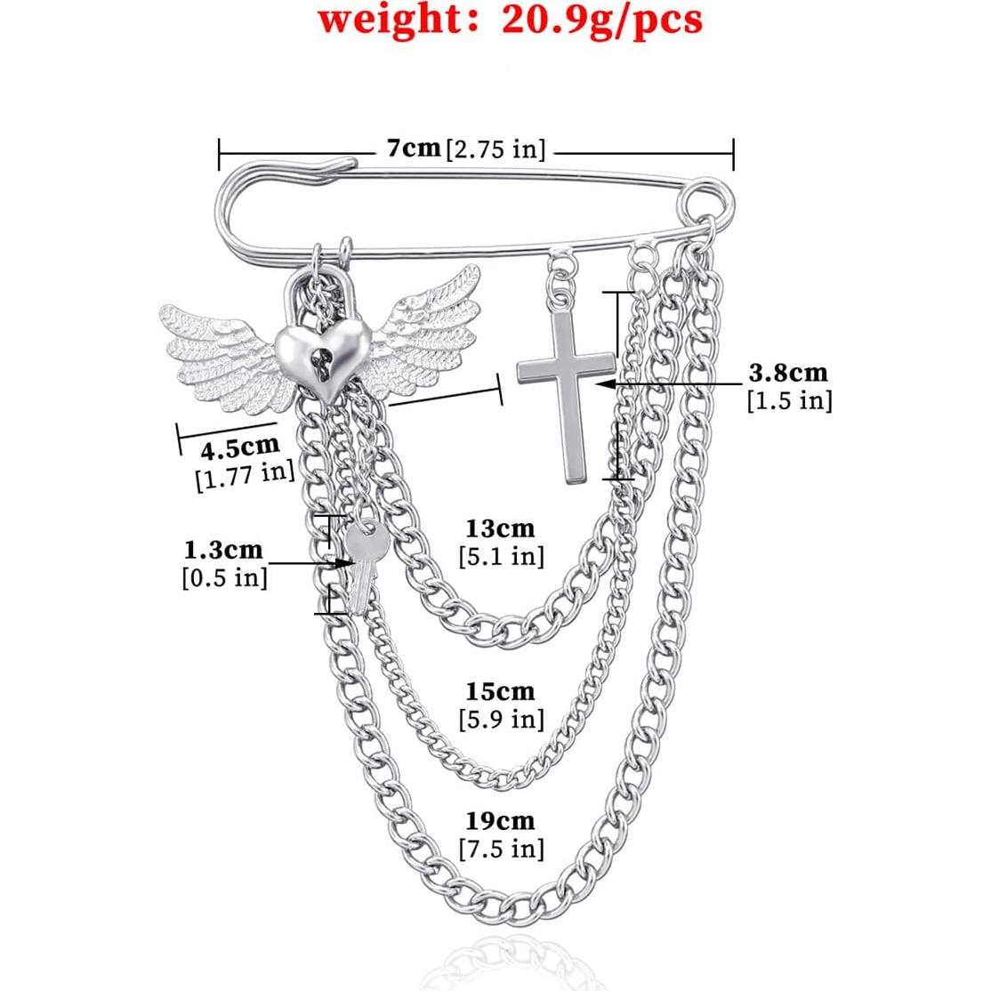 Broche de Cadena con Borlas de Estrella y Luna Oro Plata