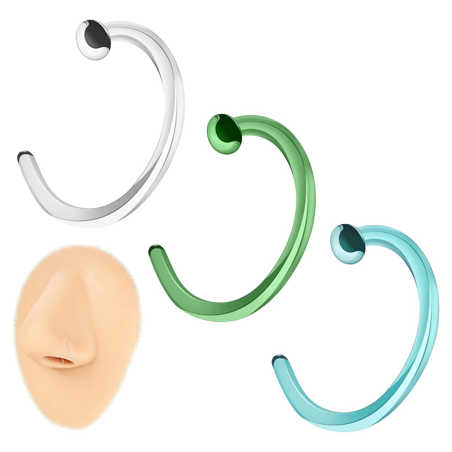 Retenedores de Perforación de Nariz ZS 18G Vidrio Claro - 3 Piezas