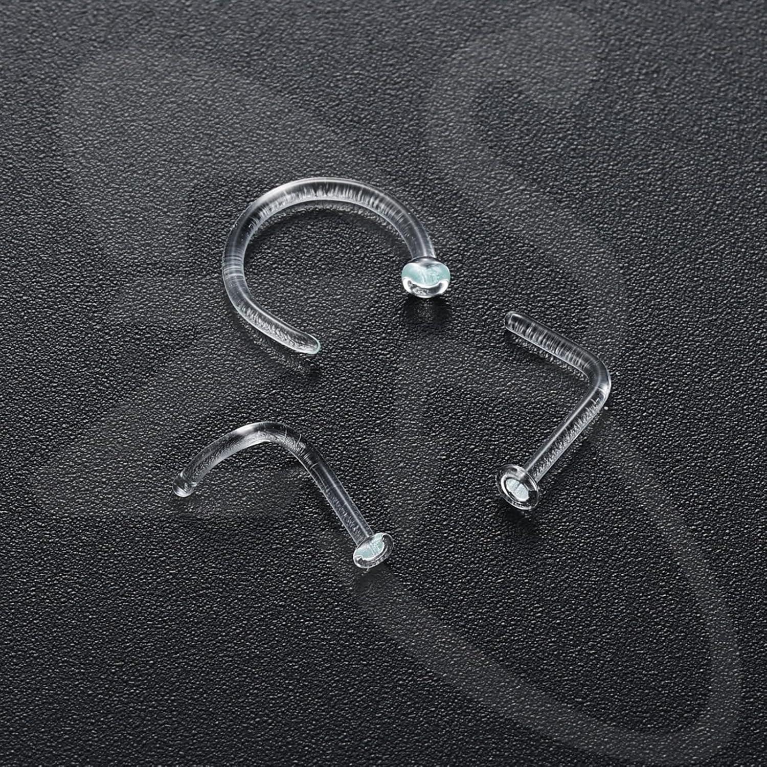 Retenedores de Perforación de Nariz ZS 18G Vidrio Claro - 3 Piezas