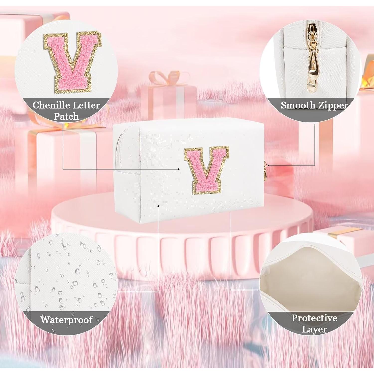 Neceser de Maquillaje Personalizado HENGNI Cuero PU Blanco Rosa