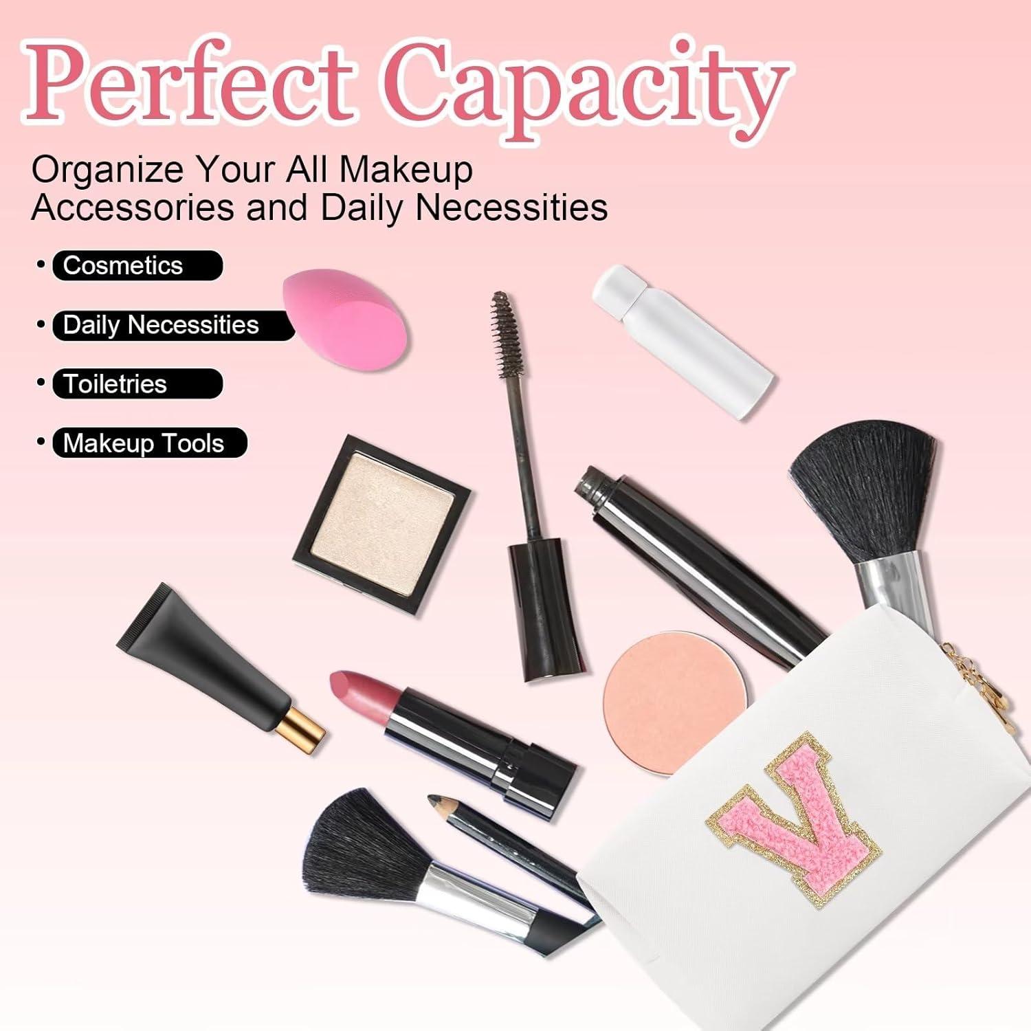 Neceser de Maquillaje Personalizado HENGNI Cuero PU Blanco Rosa